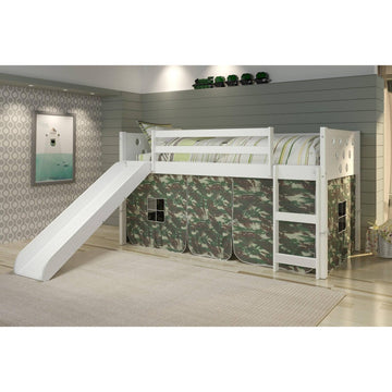  Donco Trading Company Circles 780A-TW_750C-TC Twin Low Loft Bed with Tent - White/Camo IMAGE 1