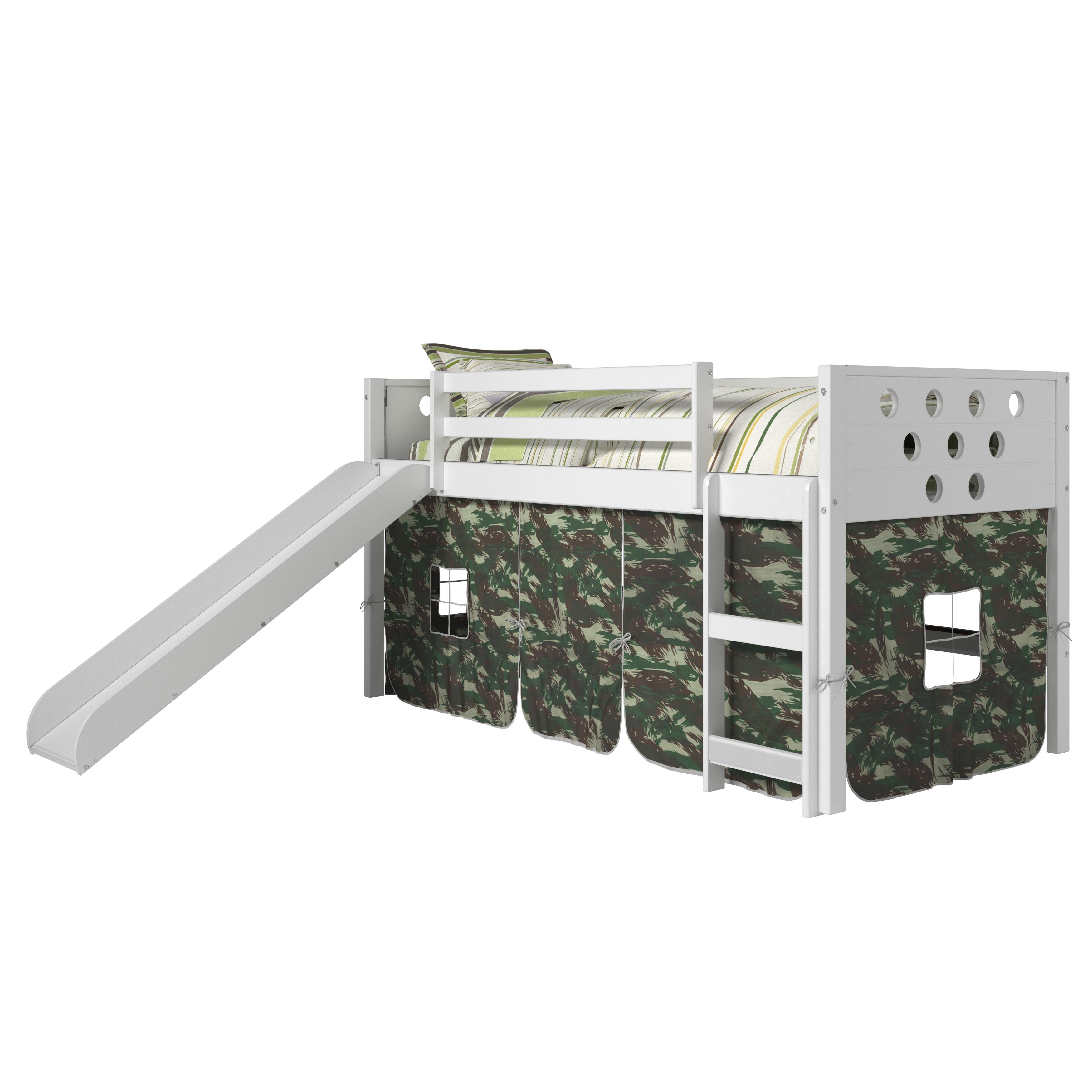  Donco Trading Company Circles 780A-TW_750C-TC_785-W Twin Low Loft Bed with Slide & Tent - White/Camo IMAGE 2