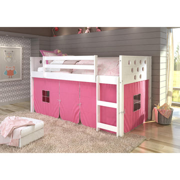  Donco Trading Company Circles 780A-TW_750C-TP Twin Low Loft Bed with Tent - White/Pink IMAGE 1
