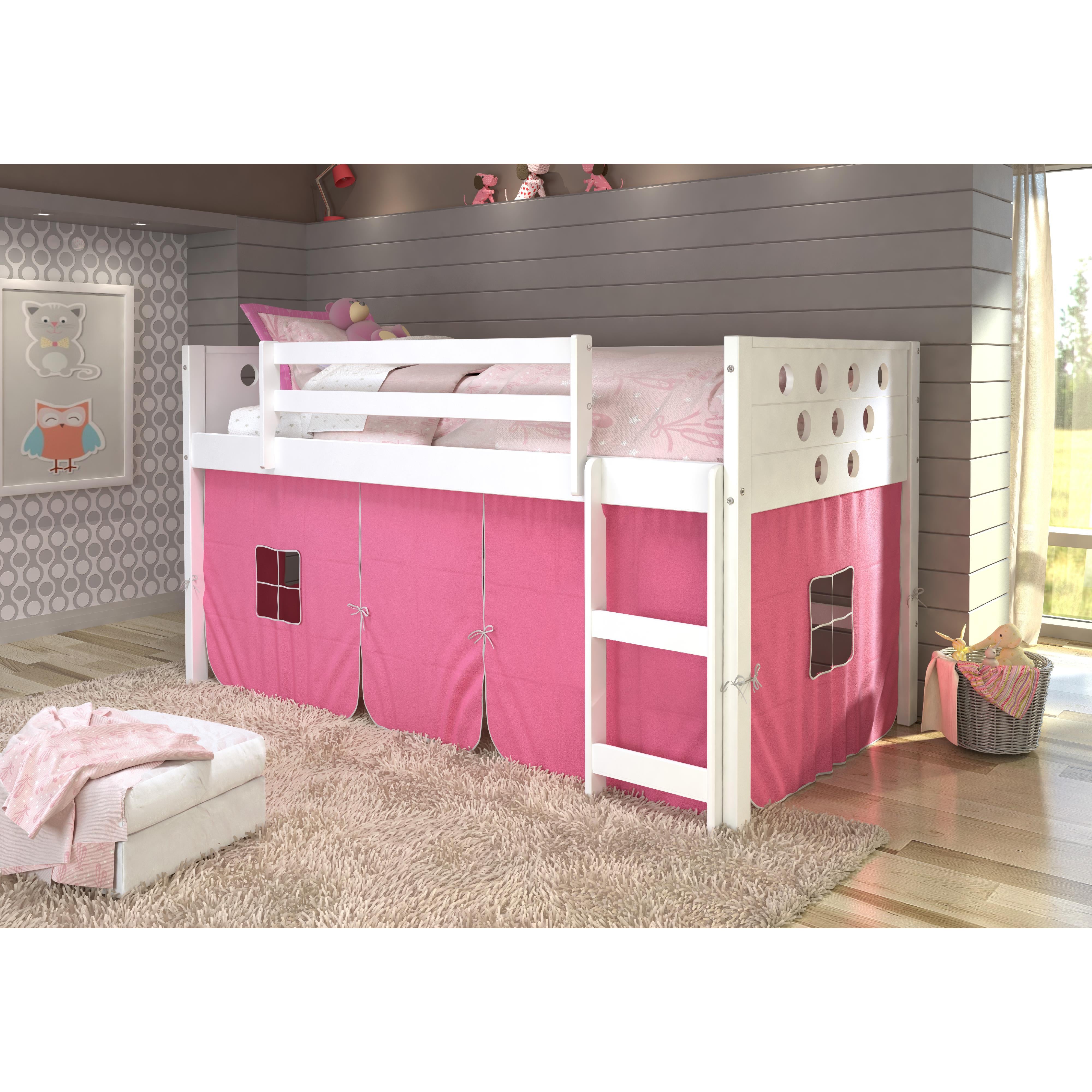  Donco Trading Company Circles 780A-TW_750C-TP Twin Low Loft Bed with Tent - White/Pink IMAGE 1