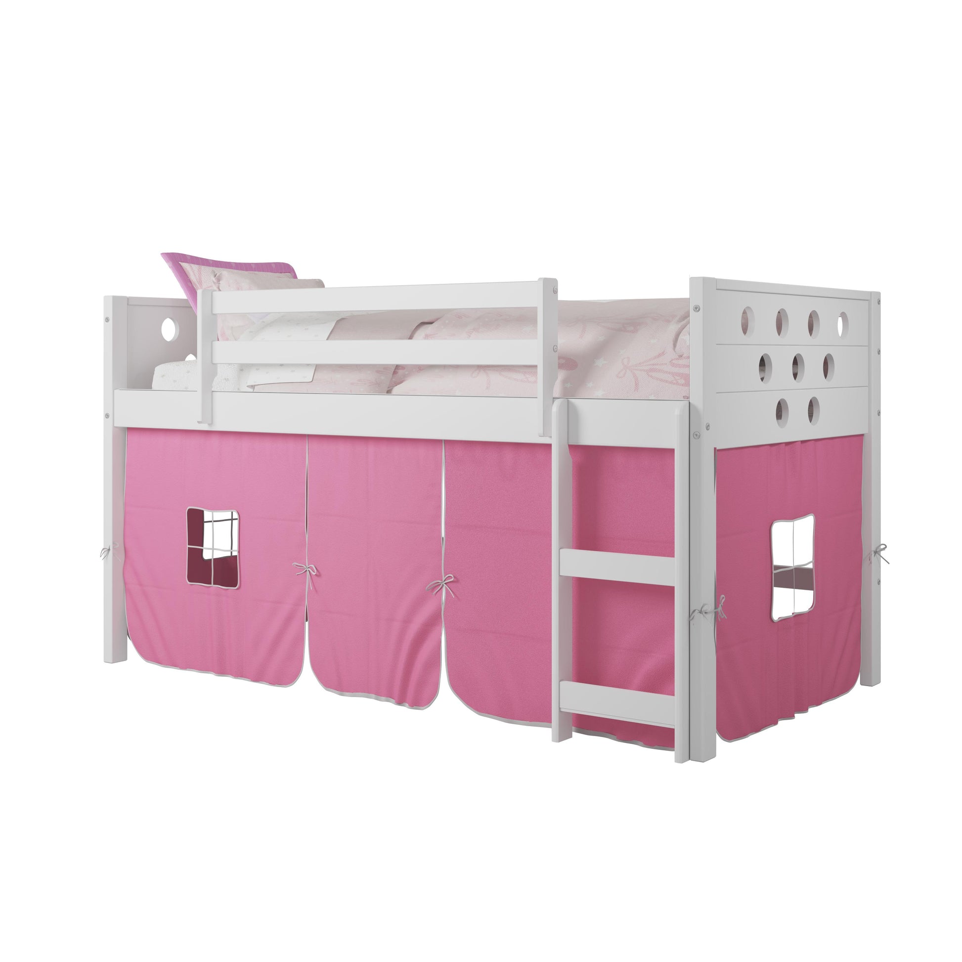  Donco Trading Company Circles 780A-TW_750C-TP Twin Low Loft Bed with Tent - White/Pink IMAGE 2