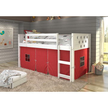  Donco Trading Company Circles 780A-TW_750C-TR Twin Low Loft Bed with Tent - White/Red IMAGE 1