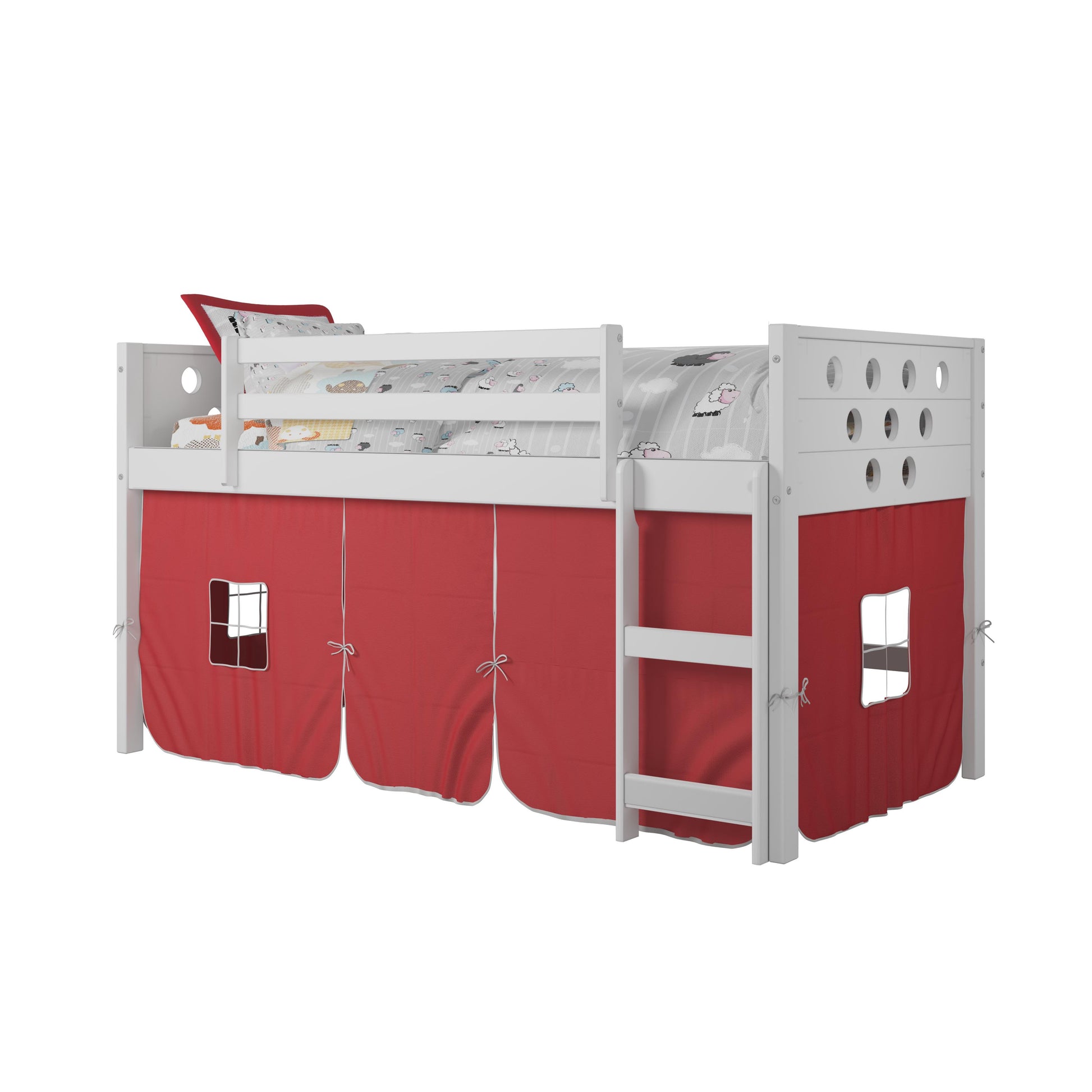  Donco Trading Company Circles 780A-TW_750C-TR Twin Low Loft Bed with Tent - White/Red IMAGE 2