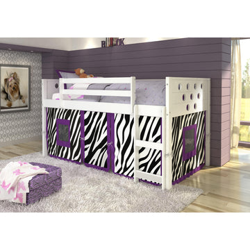  Donco Trading Company Circles 780A-TW_750C-TZ Twin Low Loft Bed with Tent - White/Zebra IMAGE 1