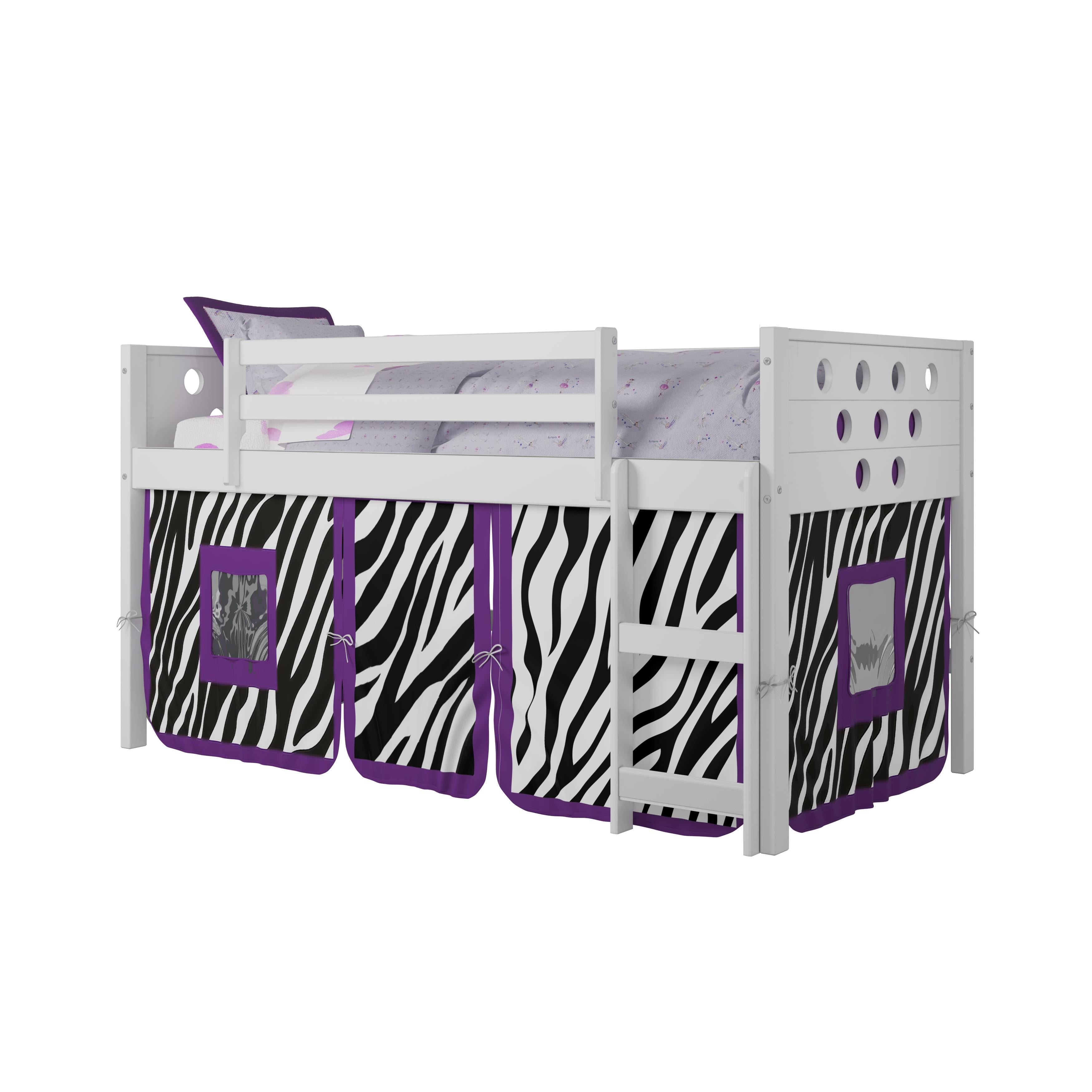  Donco Trading Company Circles 780A-TW_750C-TZ Twin Low Loft Bed with Tent - White/Zebra IMAGE 2