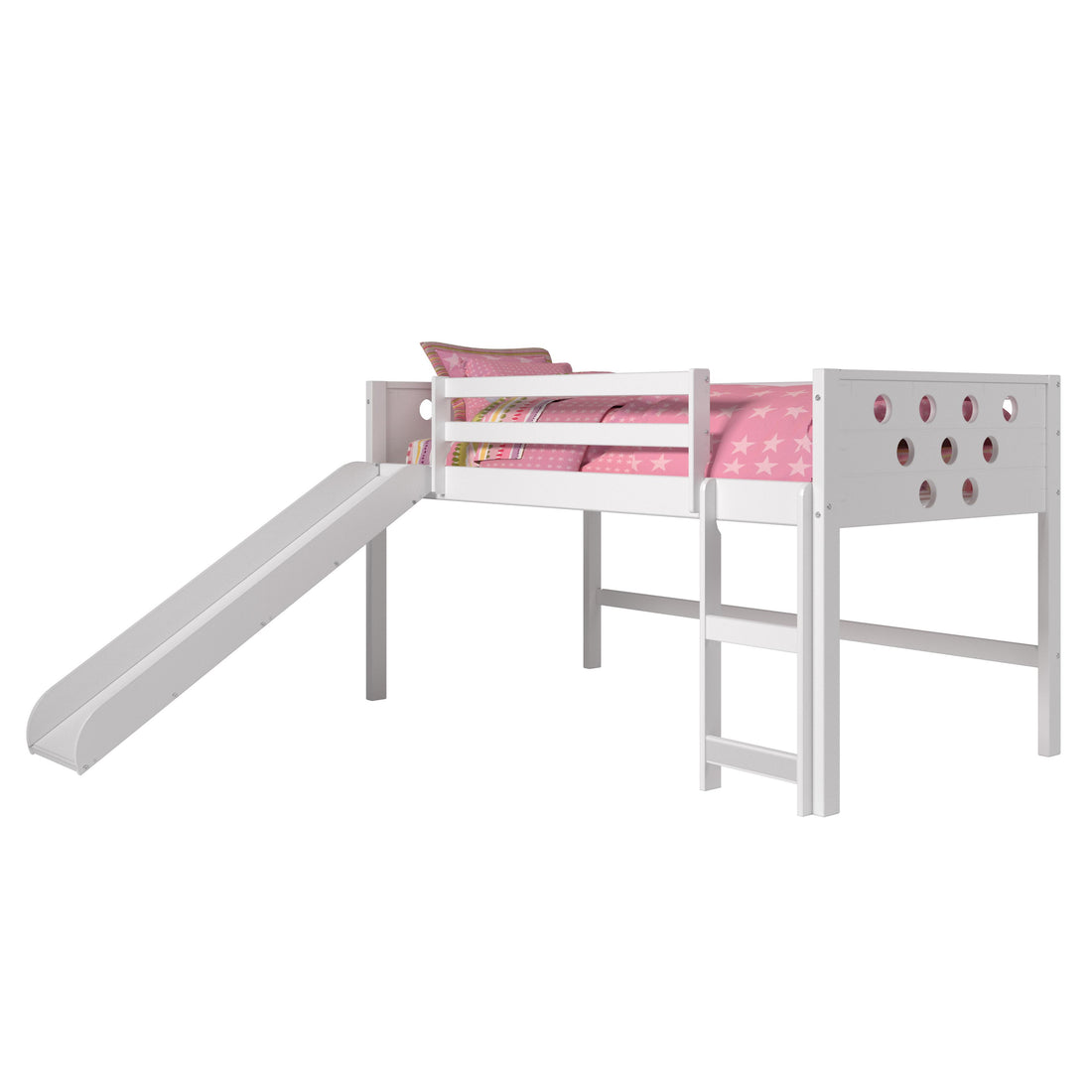  Donco Trading Company Circles 780A-TW_785-W Twin Low Loft Bed with Slide - White IMAGE 1