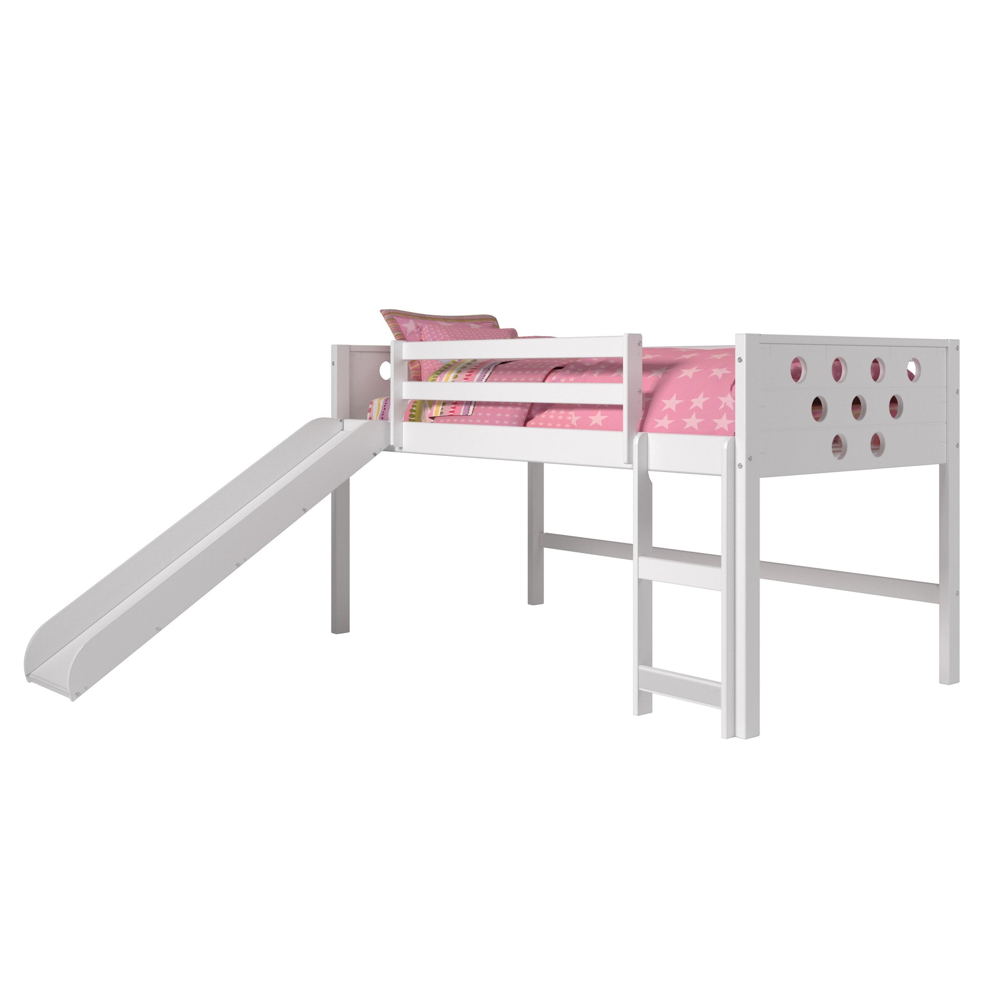 Donco Trading Company Circles 780A-TW_785-W Twin Low Loft Bed with Slide - White IMAGE 2