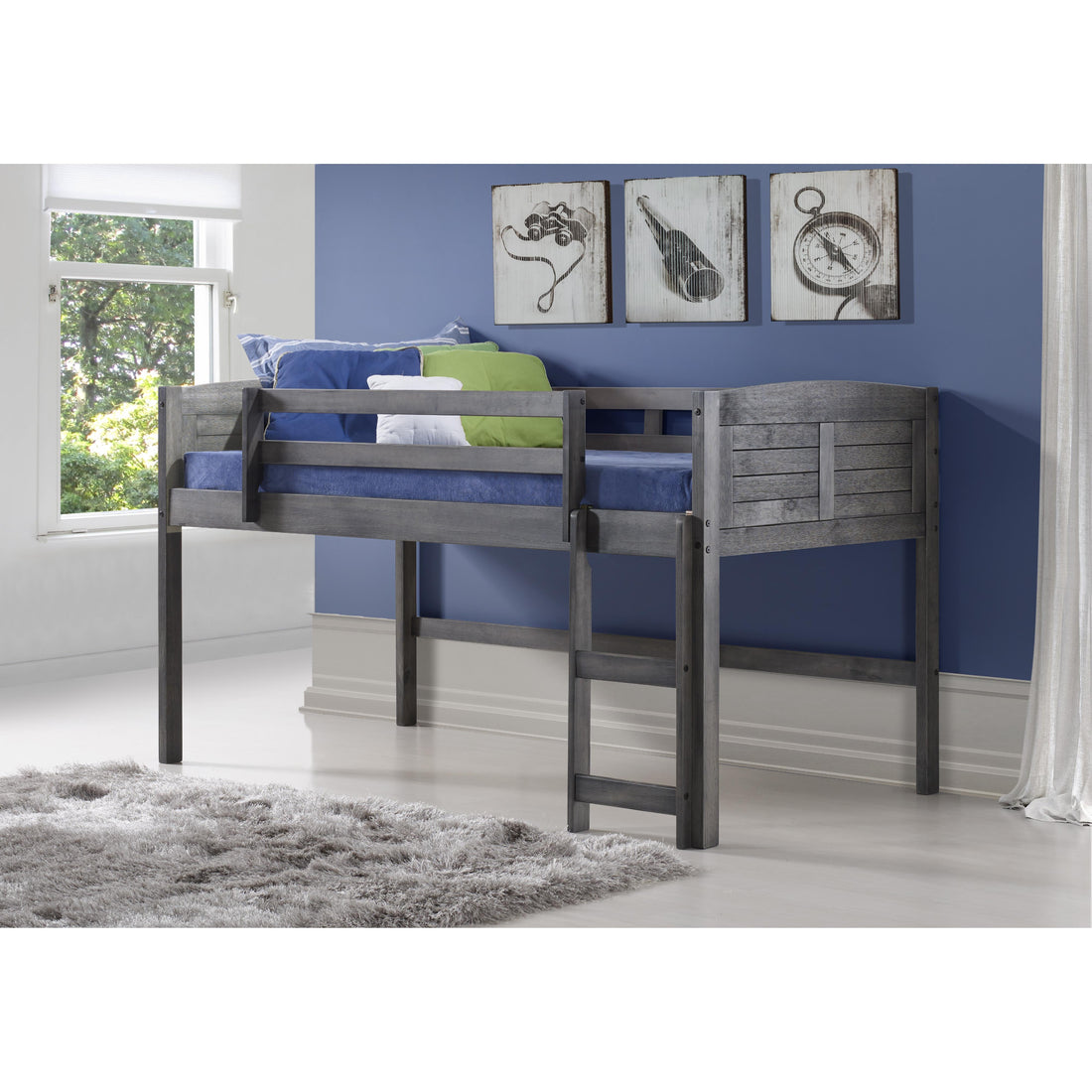  Donco Trading Company Louver 790-AAG Twin Low Loft Bed - Antique Grey IMAGE 1