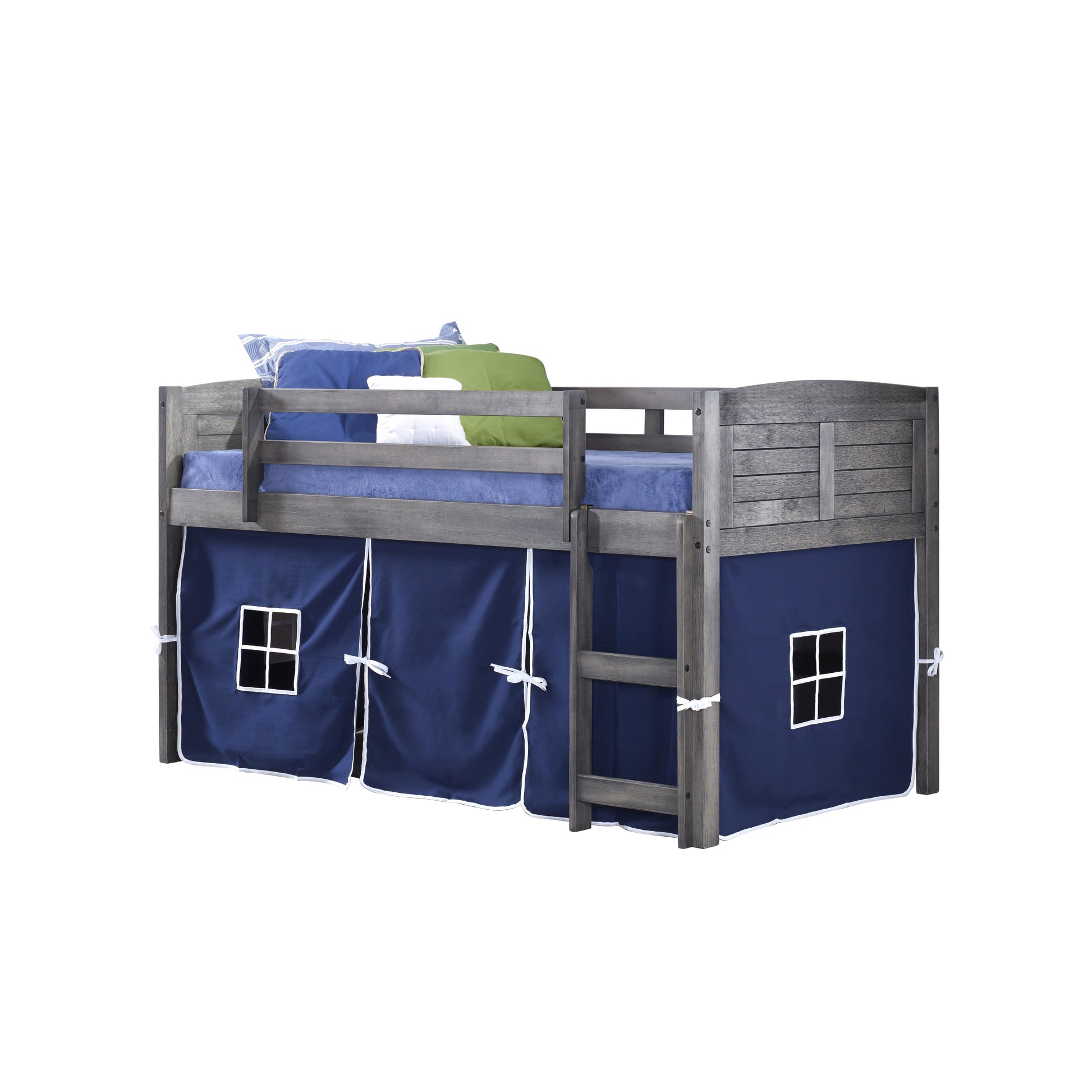  Donco Trading Company Louver 790-AAG_750C-TB Twin Low Loft Bed with Tent - Antique Grey/Blue IMAGE 3