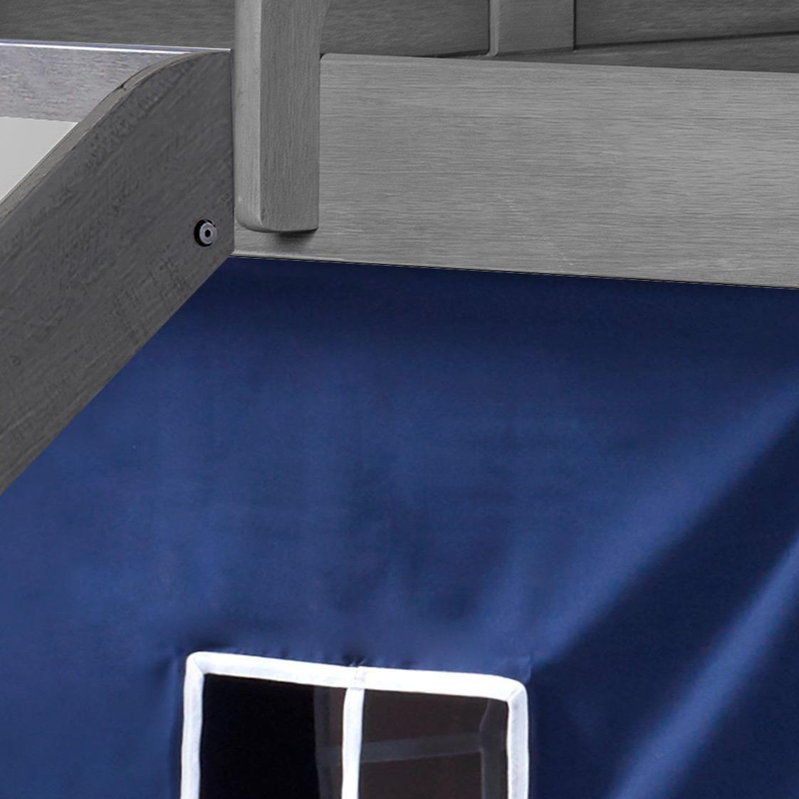  Donco Trading Company Louver 790-AAG_750C-TB_785-AG Twin Low Loft Bed with Slide & Tent - Antique Grey/Blue IMAGE 1