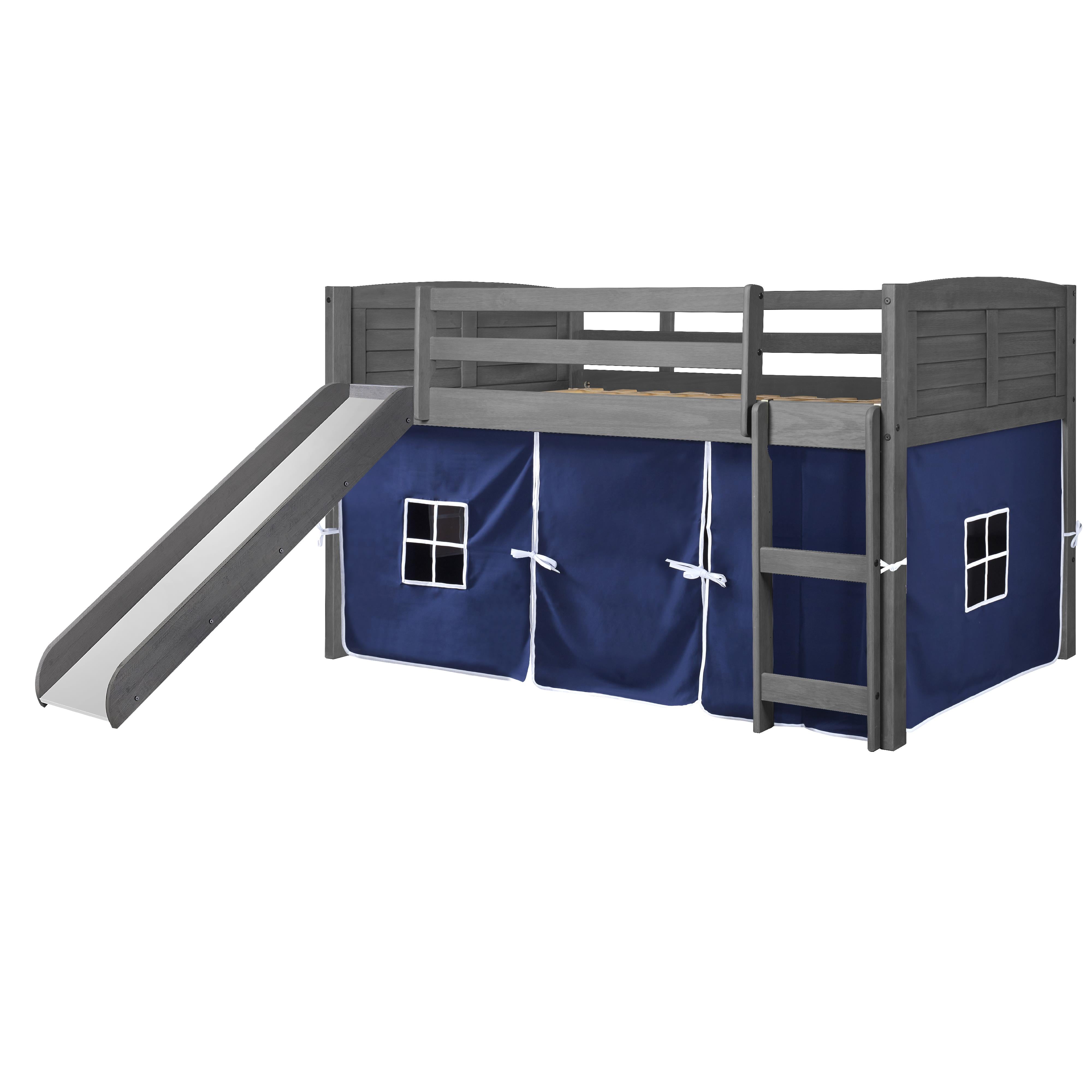  Donco Trading Company Louver 790-AAG_750C-TB_785-AG Twin Low Loft Bed with Slide & Tent - Antique Grey/Blue IMAGE 3