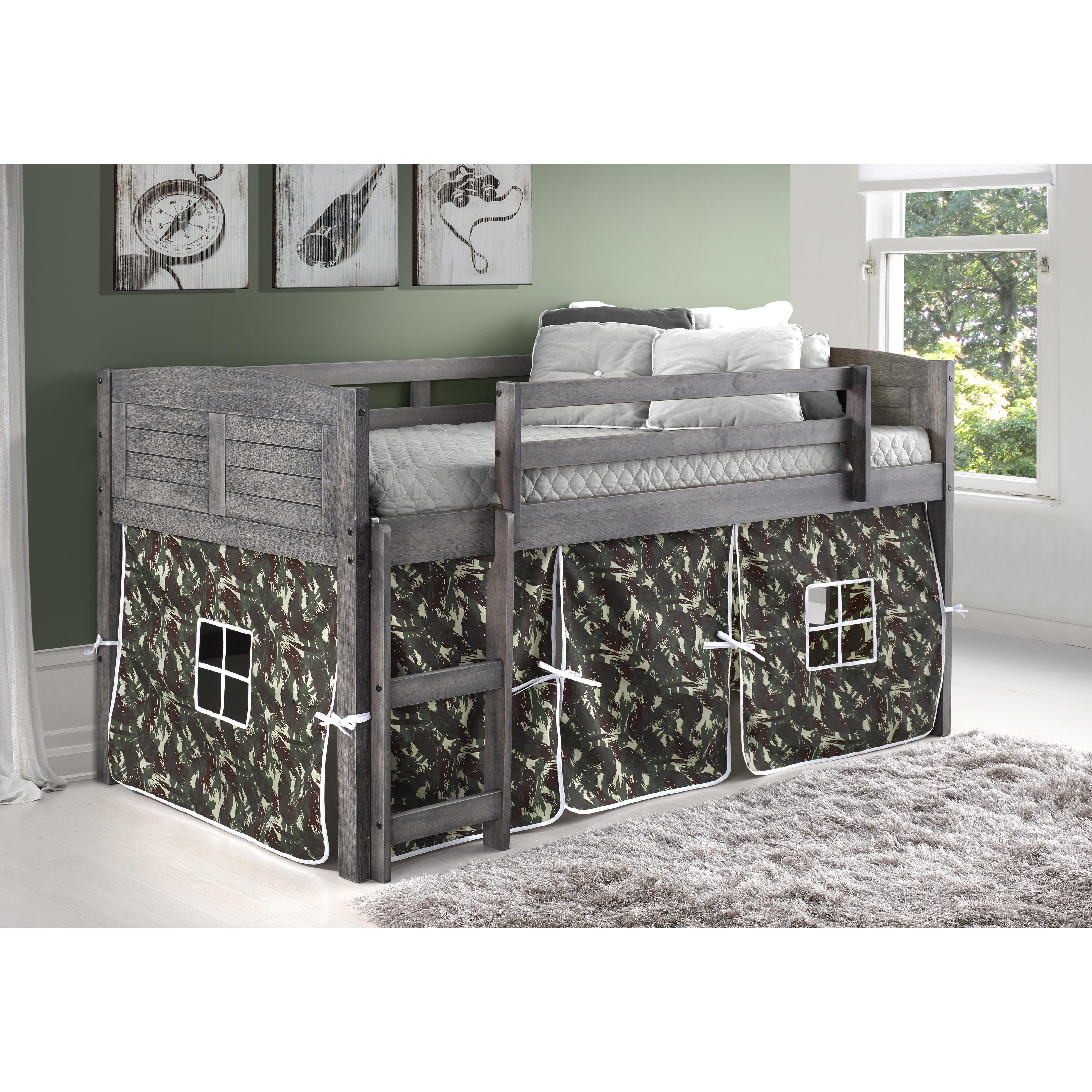  Donco Trading Company Louver 790-AAG_750C-TC Twin Low Loft Bed with Tent - Antique Grey/Camo IMAGE 1