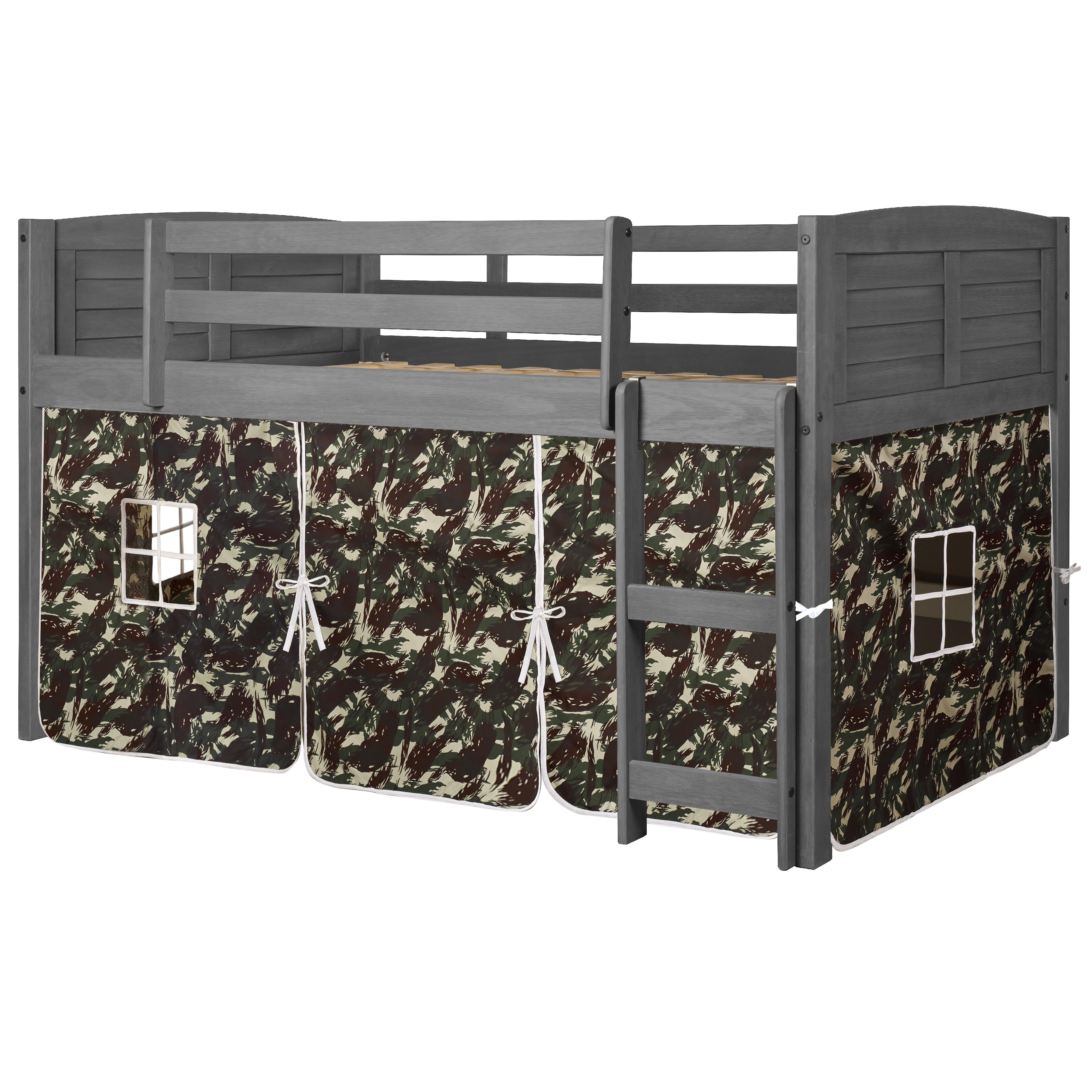  Donco Trading Company Louver 790-AAG_750C-TC Twin Low Loft Bed with Tent - Antique Grey/Camo IMAGE 2