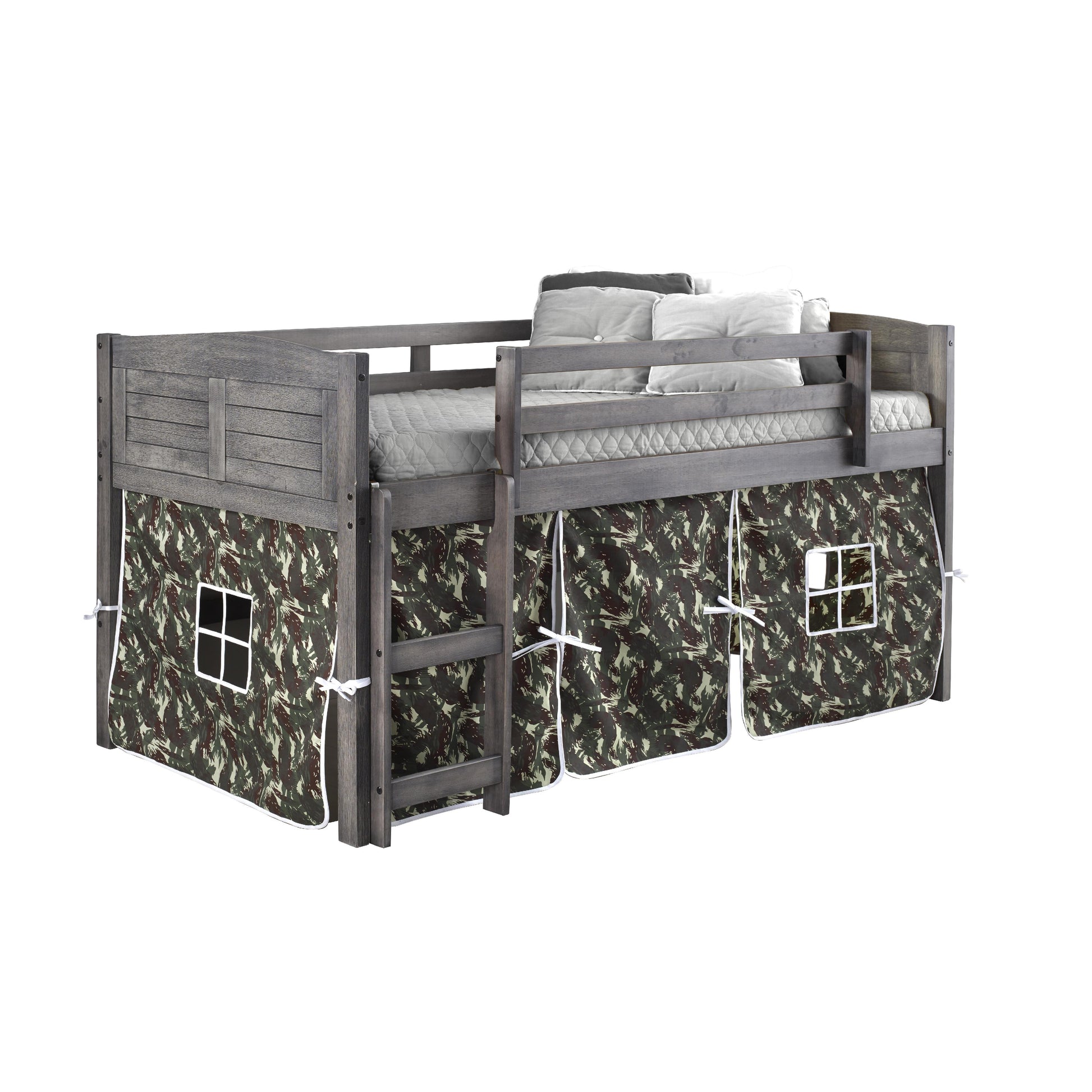  Donco Trading Company Louver 790-AAG_750C-TC Twin Low Loft Bed with Tent - Antique Grey/Camo IMAGE 3