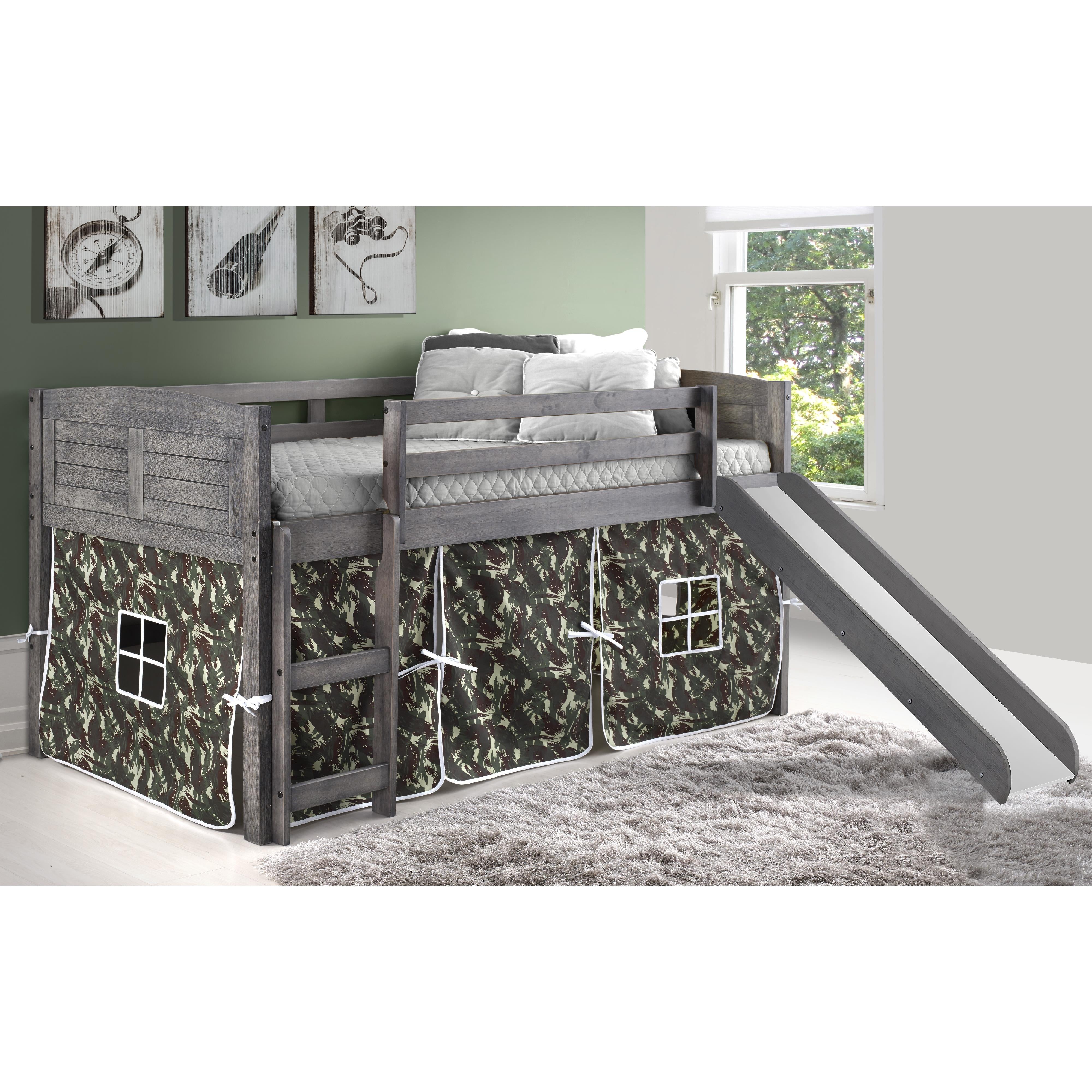  Donco Trading Company Louver 790-AAG_750C-TC_785-AG Twin Low Loft Bed with Slide & Tent - Antique Grey/Camo IMAGE 2