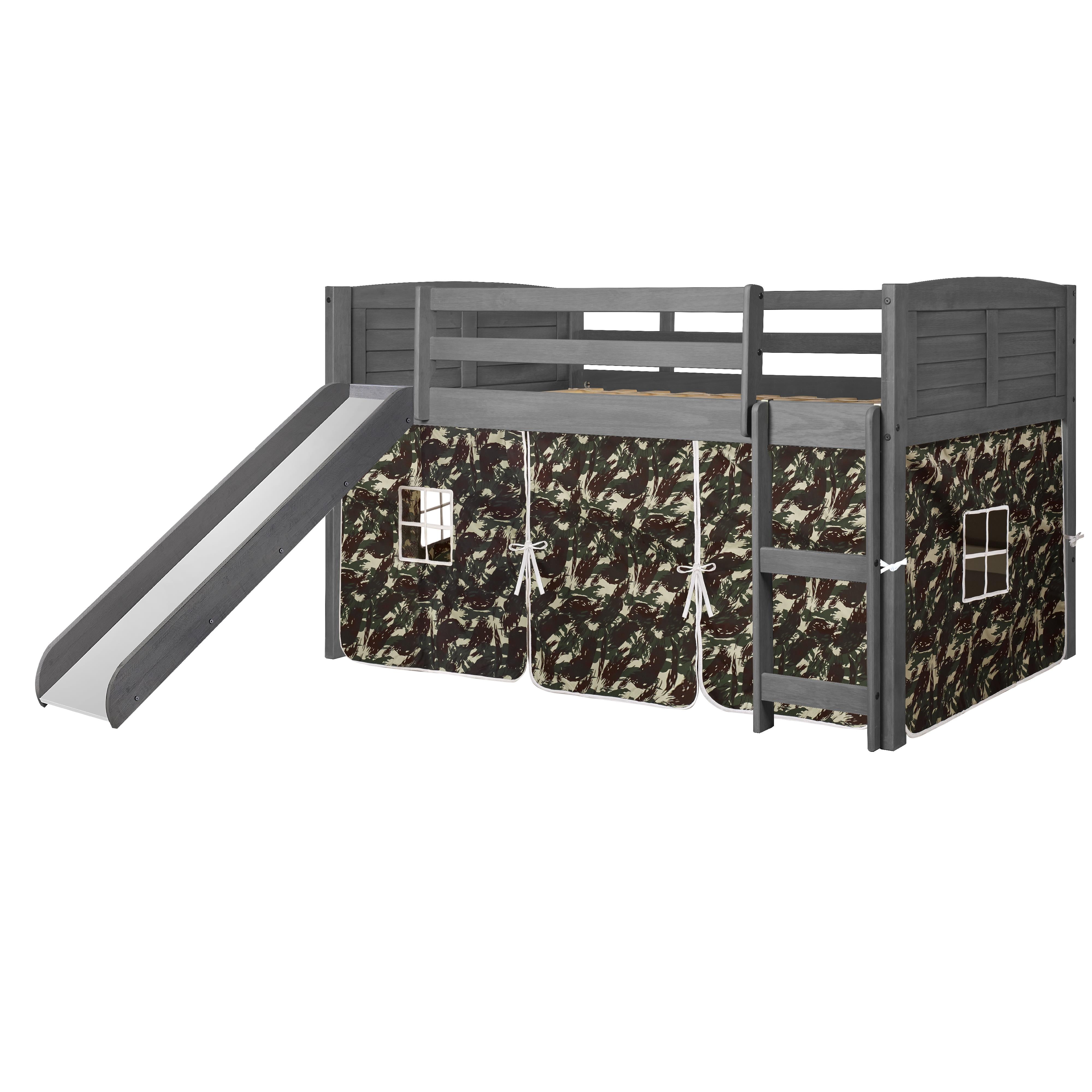  Donco Trading Company Louver 790-AAG_750C-TC_785-AG Twin Low Loft Bed with Slide & Tent - Antique Grey/Camo IMAGE 3