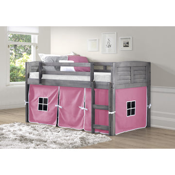  Donco Trading Company Louver 790-AAG_750C-TP Twin Low Loft Bed with Tent - Antique Grey/Pink IMAGE 1