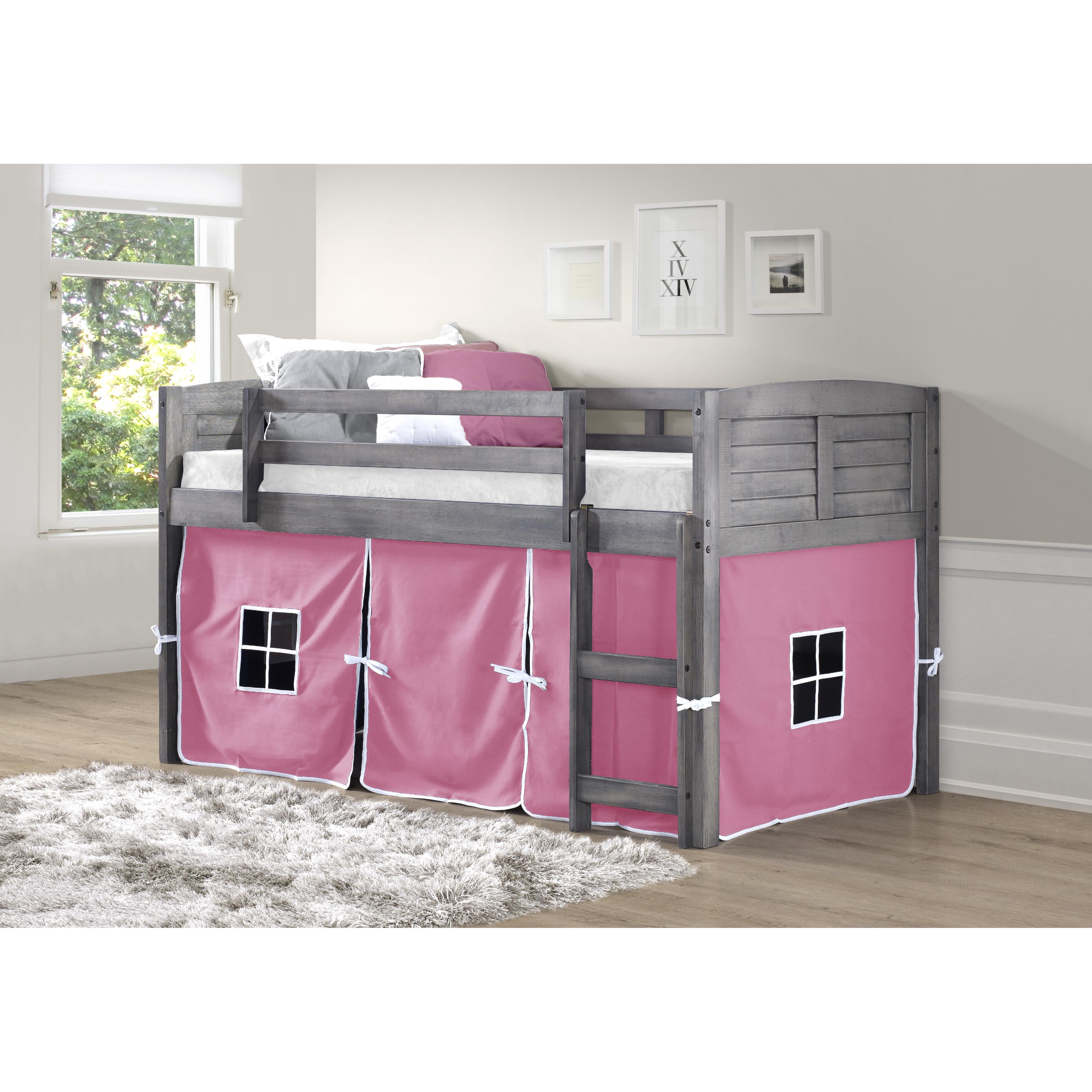  Donco Trading Company Louver 790-AAG_750C-TP Twin Low Loft Bed with Tent - Antique Grey/Pink IMAGE 1