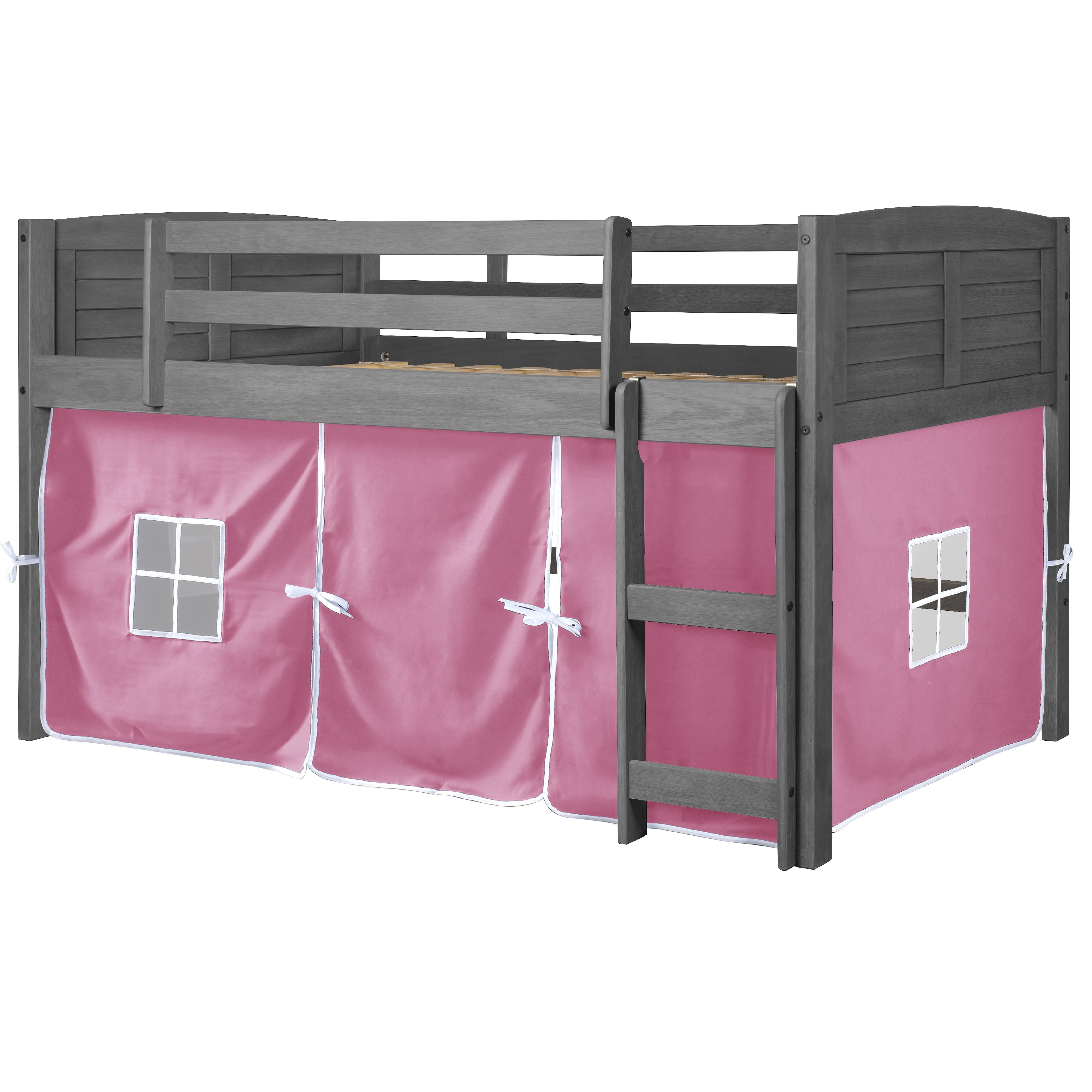  Donco Trading Company Louver 790-AAG_750C-TP Twin Low Loft Bed with Tent - Antique Grey/Pink IMAGE 2