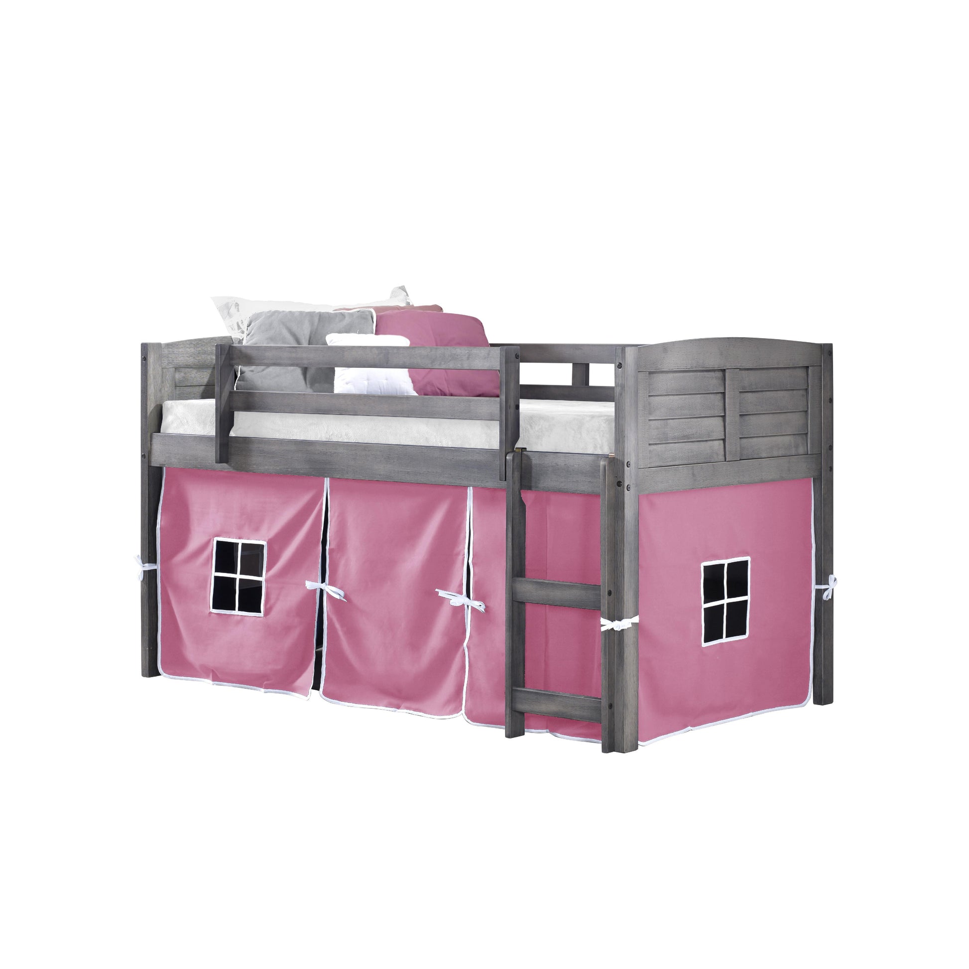  Donco Trading Company Louver 790-AAG_750C-TP Twin Low Loft Bed with Tent - Antique Grey/Pink IMAGE 3