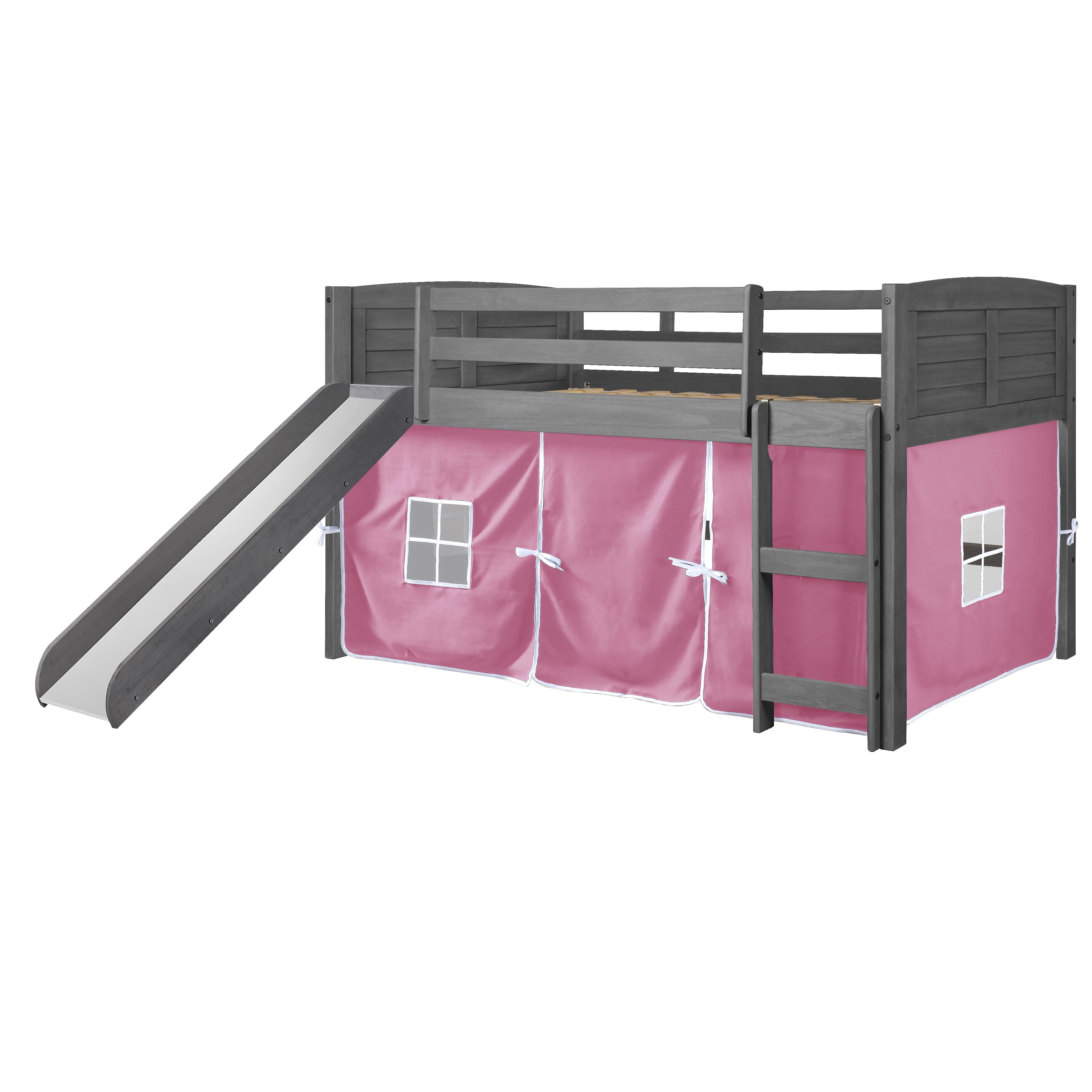  Donco Trading Company Louver 790-AAG_750C-TP_785-AG Twin Low Loft Bed with Slide & Tent - Antique Grey/Pink IMAGE 3