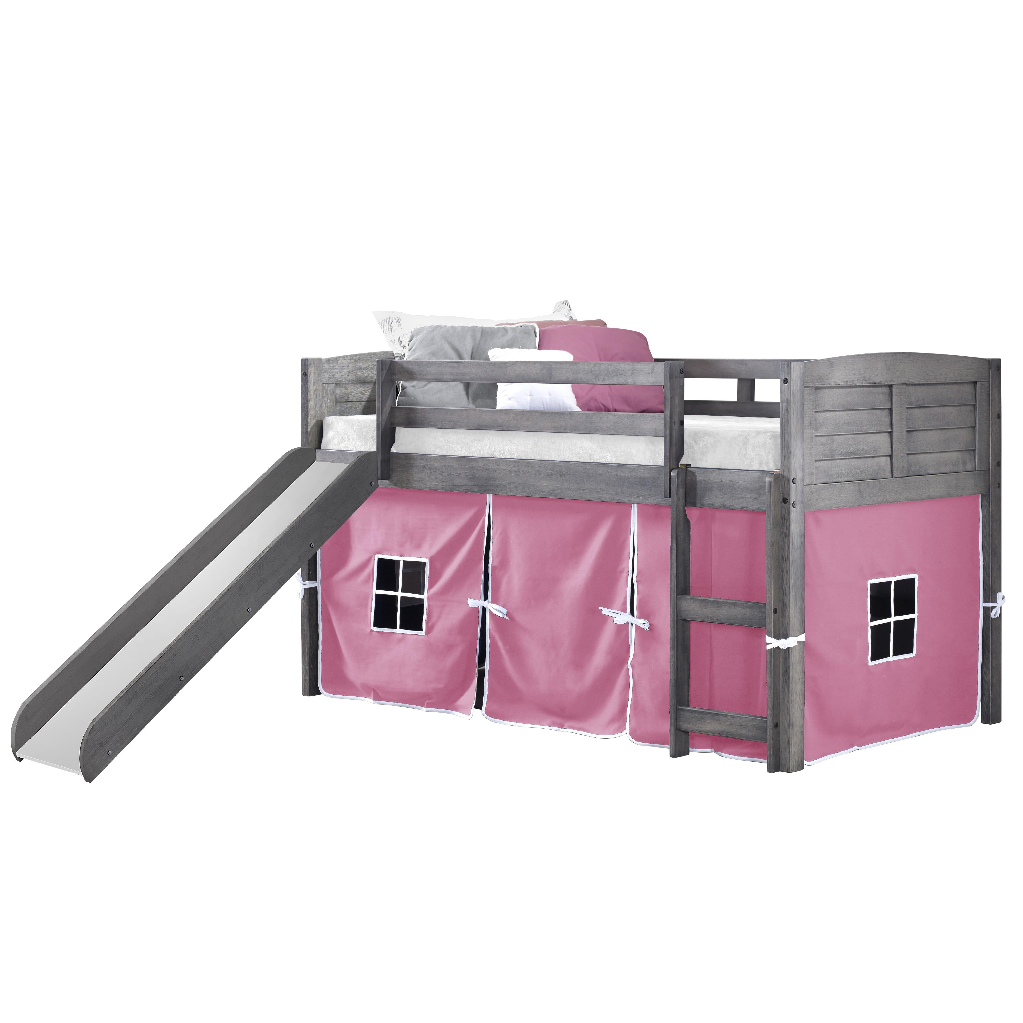  Donco Trading Company Louver 790-AAG_750C-TP_785-AG Twin Low Loft Bed with Slide & Tent - Antique Grey/Pink IMAGE 4