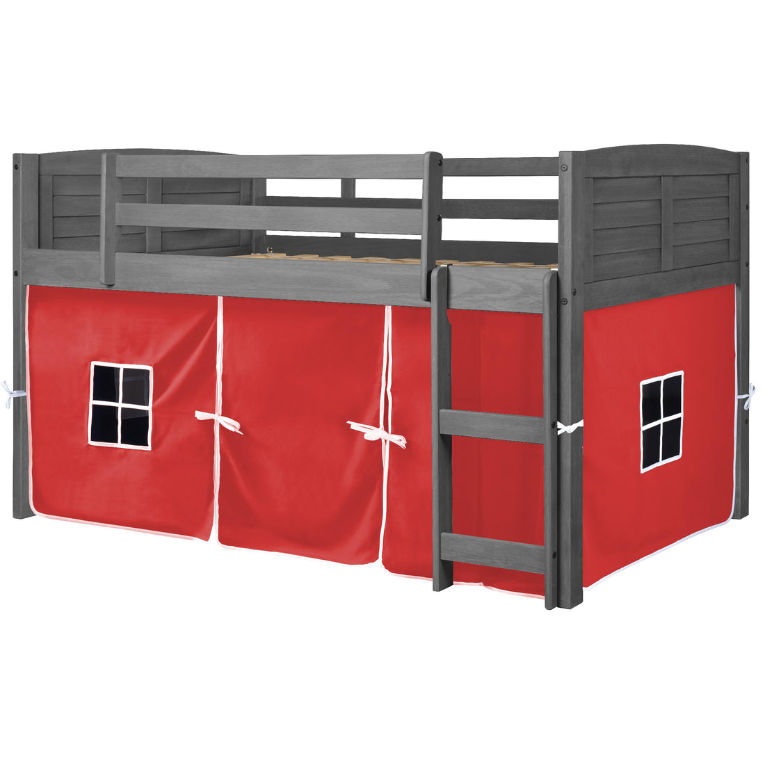  Donco Trading Company Louver 790-AAG_750C-TR Twin Low Loft Bed with Tent - Antique Grey/Red IMAGE 1