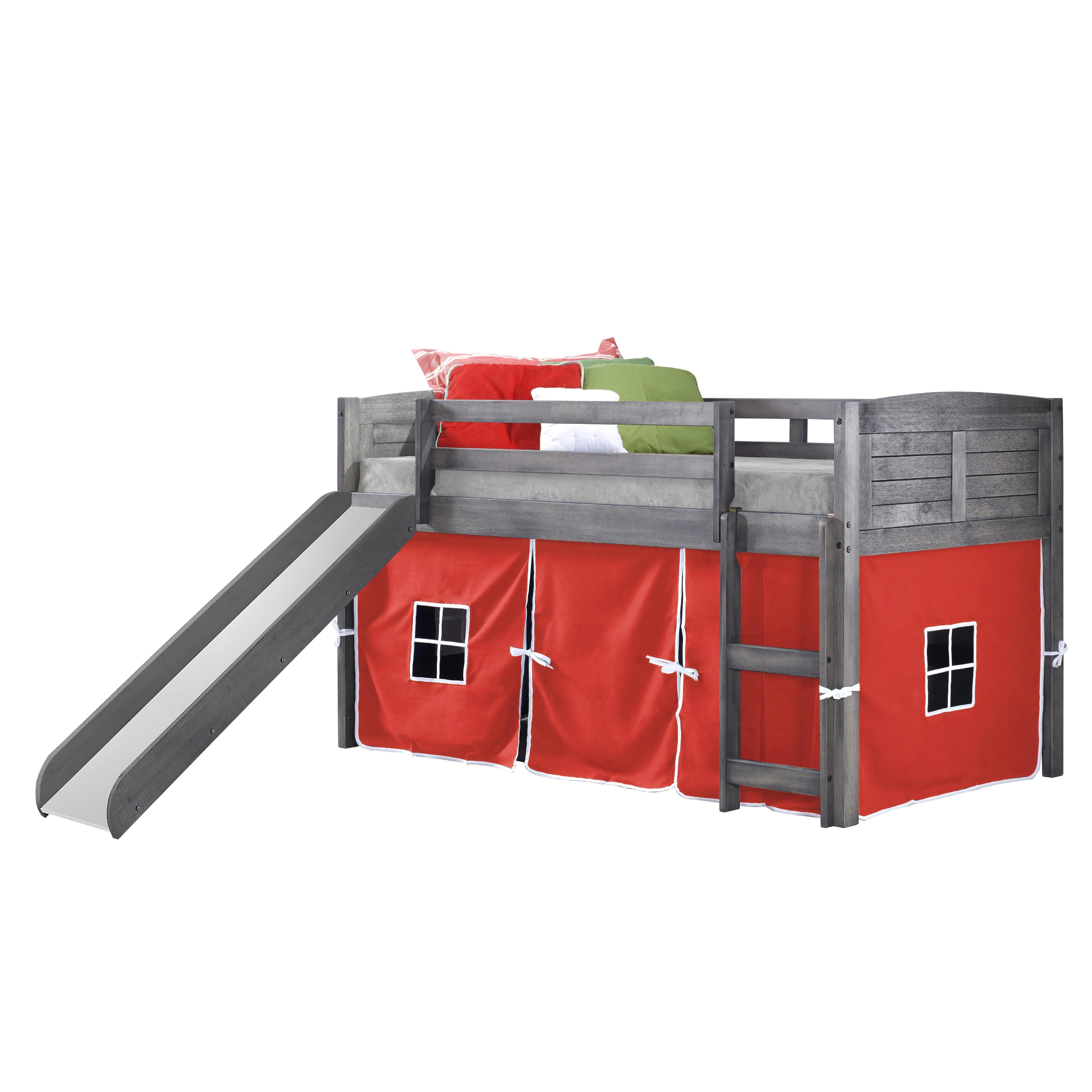  Donco Trading Company Louver 790-AAG_750C-TR_785-AG Twin Low Loft Bed with Slide & Tent - Antique Grey/Red IMAGE 4