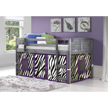  Donco Trading Company Louver 790-AAG_750C-TZ Twin Low Loft Bed with Tent - Antique Grey/Zebra IMAGE 1