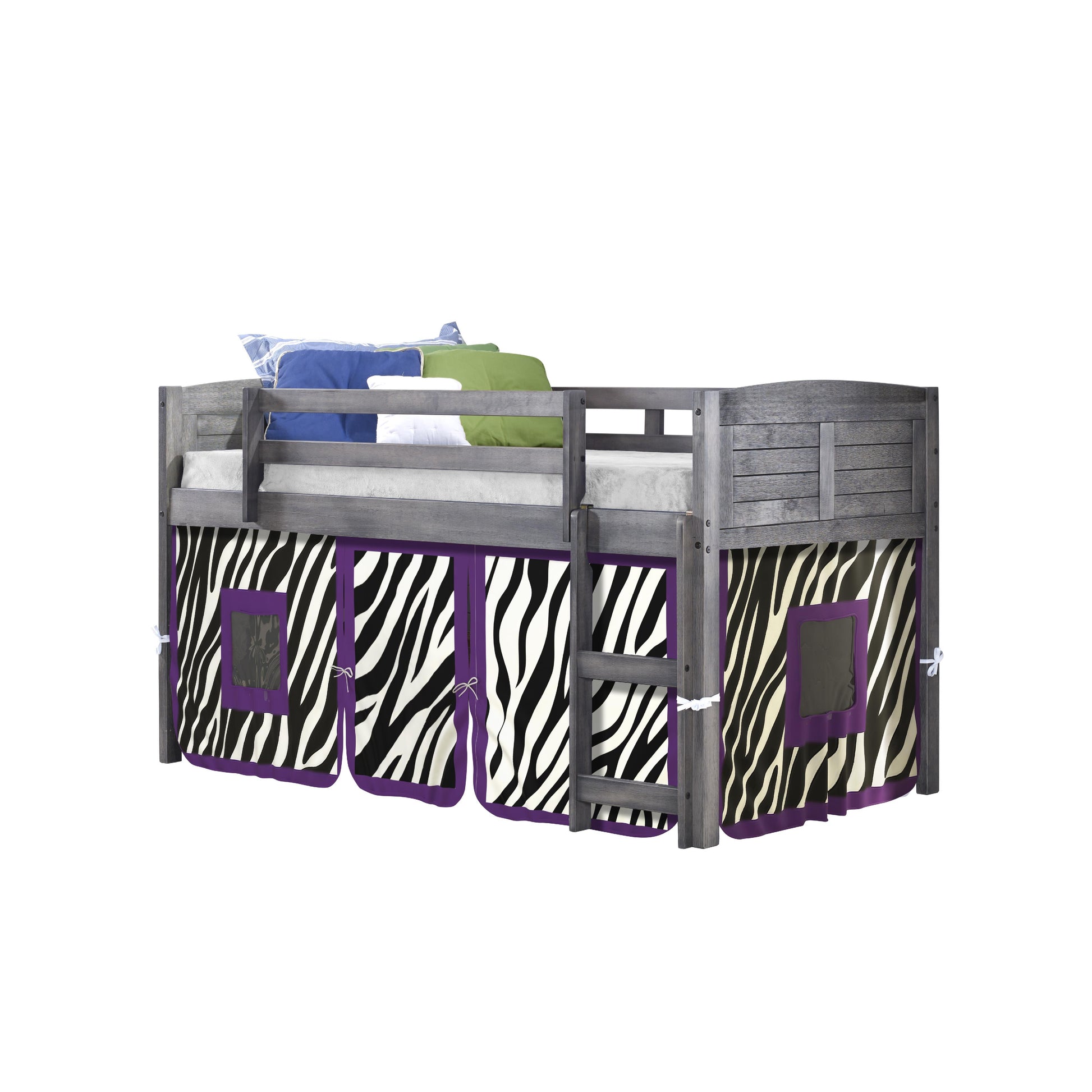  Donco Trading Company Louver 790-AAG_750C-TZ Twin Low Loft Bed with Tent - Antique Grey/Zebra IMAGE 3