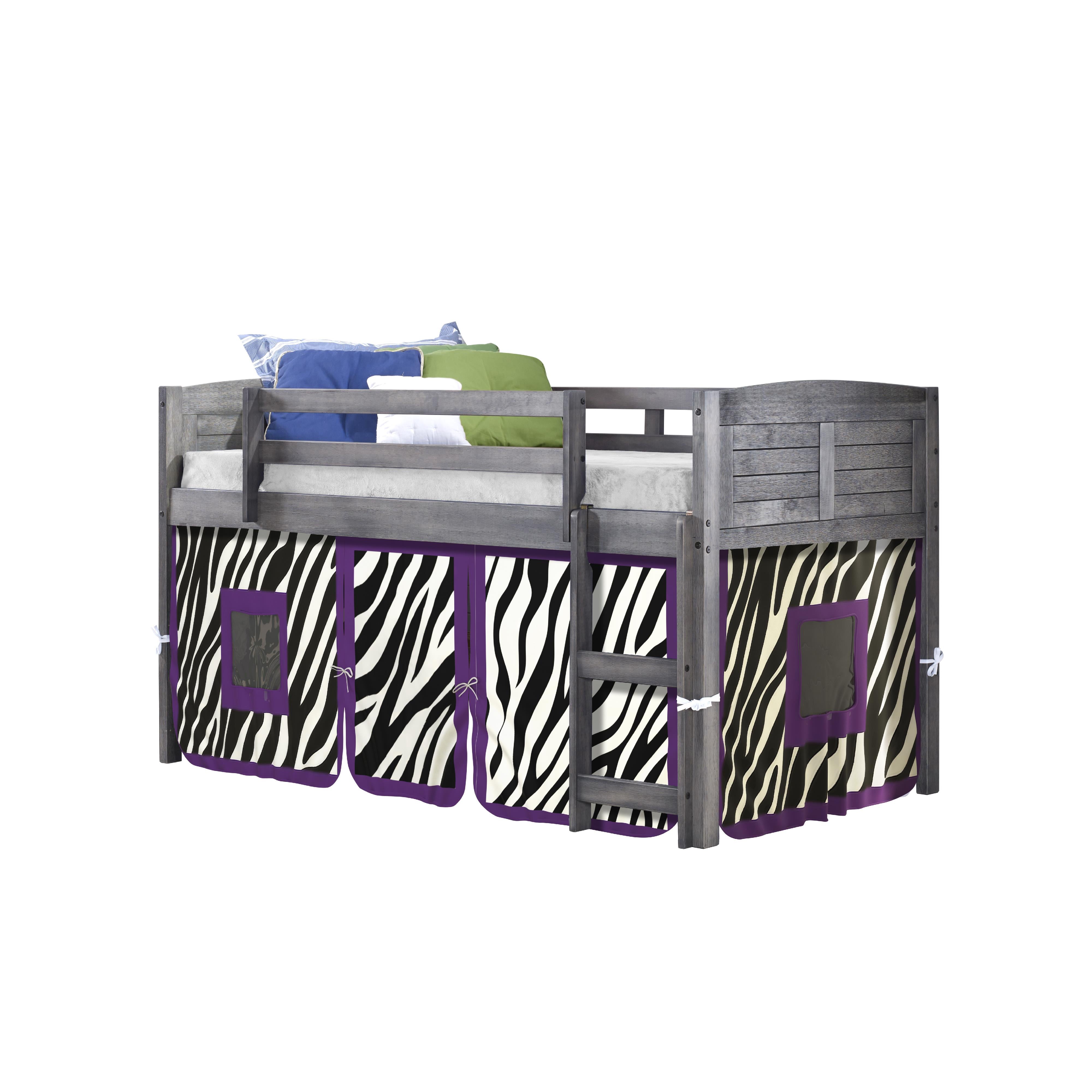  Donco Trading Company Louver 790-AAG_750C-TZ Twin Low Loft Bed with Tent - Antique Grey/Zebra IMAGE 3