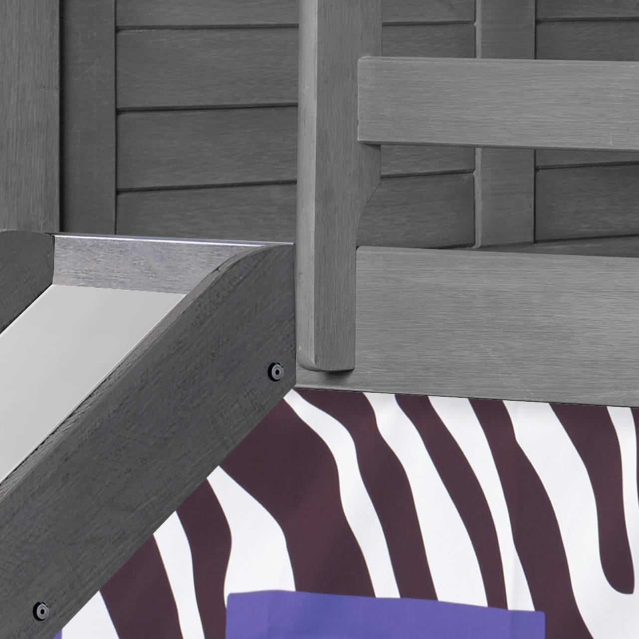  Donco Trading Company Louver 790-AAG_750C-TZ_785-AG Twin Low Loft Bed with Slide & Tent - Antique Grey/Zebra IMAGE 1