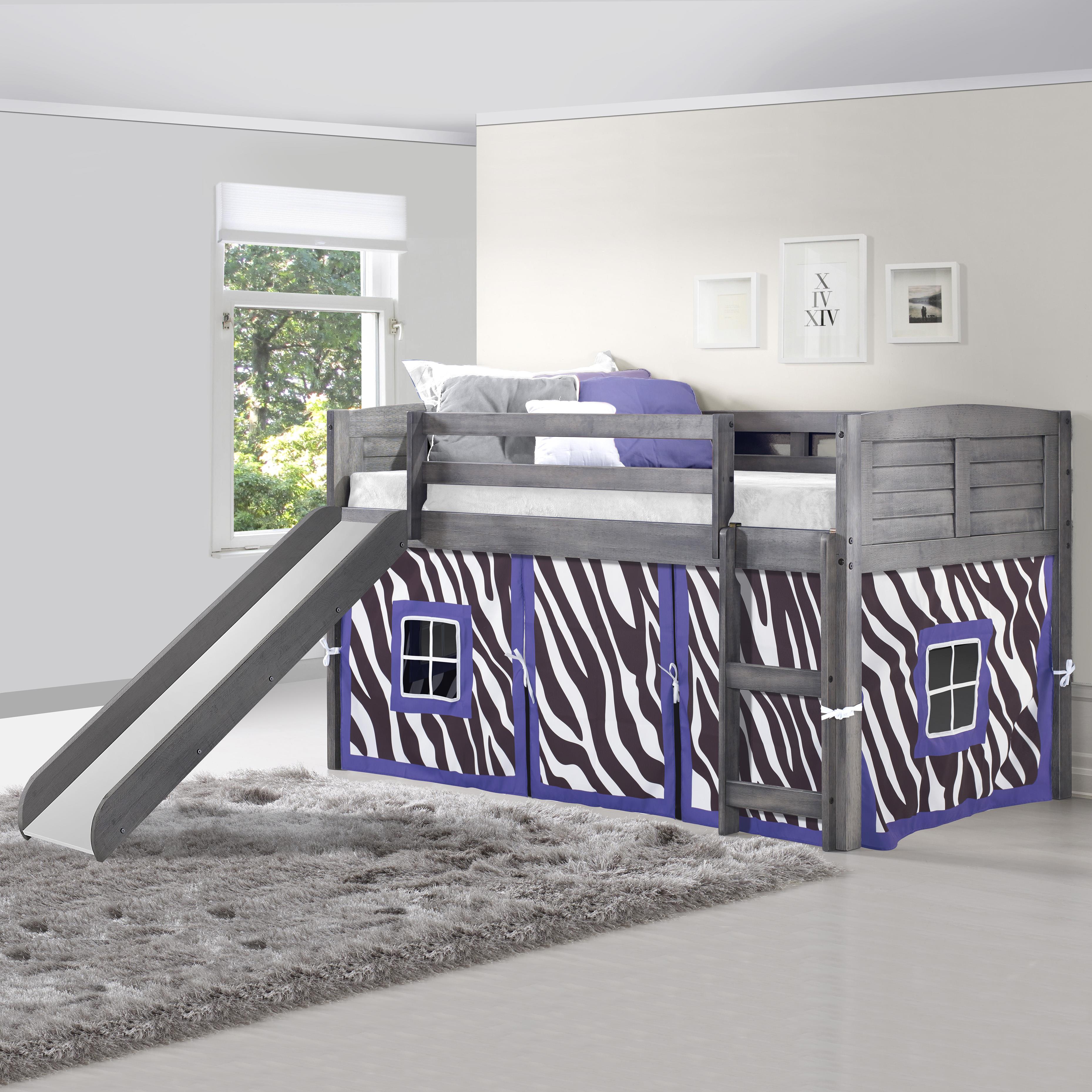  Donco Trading Company Louver 790-AAG_750C-TZ_785-AG Twin Low Loft Bed with Slide & Tent - Antique Grey/Zebra IMAGE 2