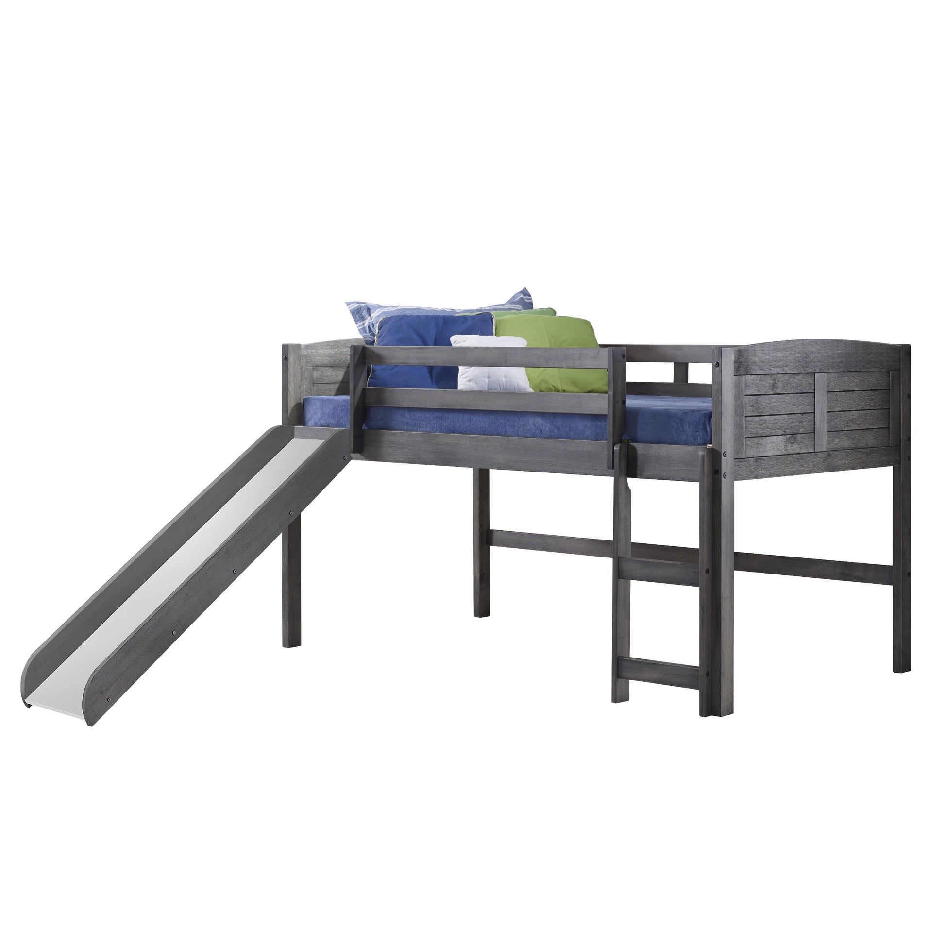  Donco Trading Company Louver 790-AAG_785-AG Twin Low Loft Bed with Slide - Antique Grey IMAGE 3