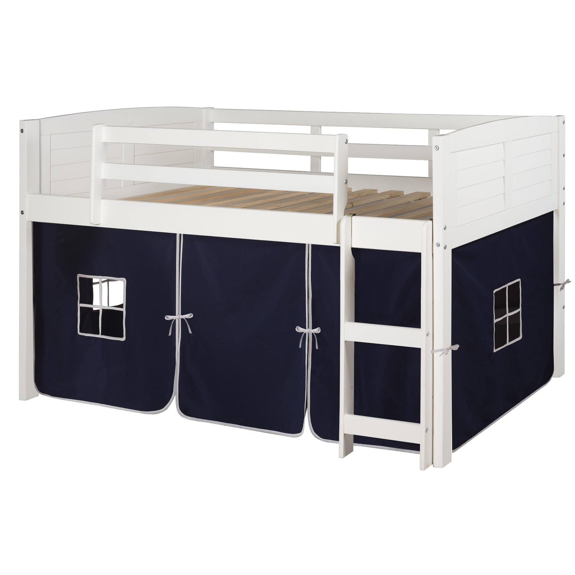  Donco Trading Company Louver 790-ATW_750C-TB Twin Low Loft Bed with Tent - White/Blue IMAGE 4