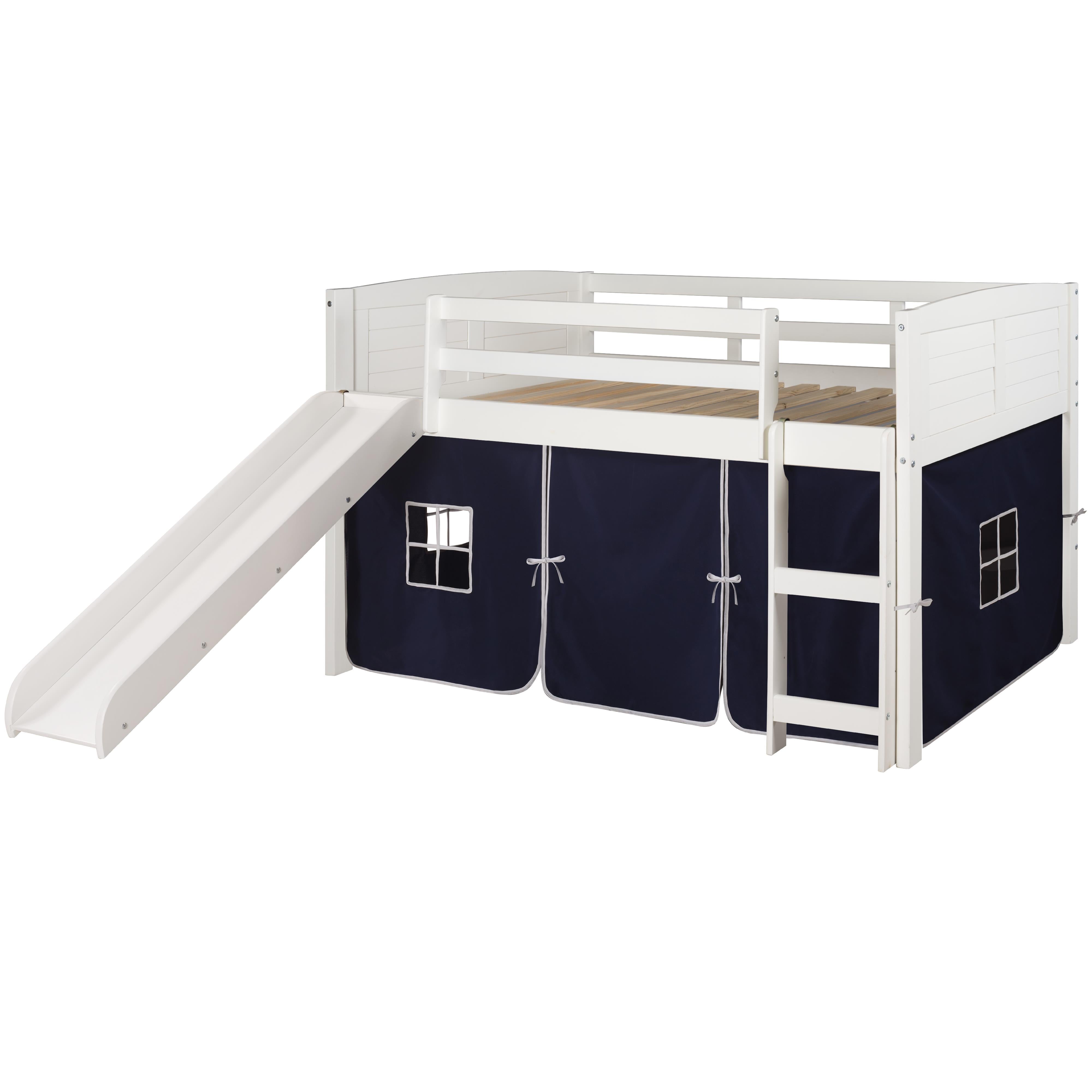  Donco Trading Company Louver 790-ATW_750C-TB_785-W Twin Low Loft Bed with Slide & Tent - White/Blue IMAGE 4