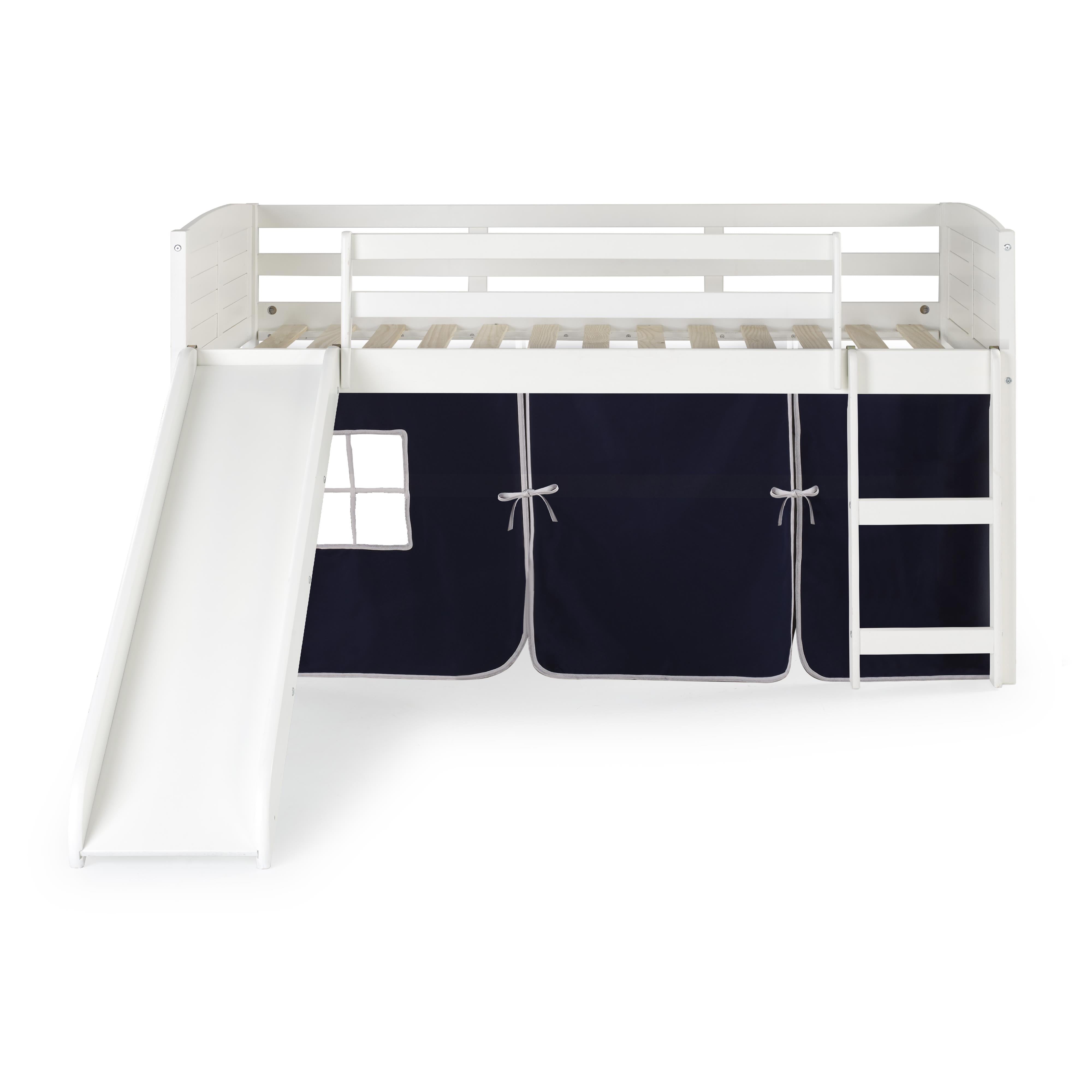  Donco Trading Company Louver 790-ATW_750C-TB_785-W Twin Low Loft Bed with Slide & Tent - White/Blue IMAGE 5