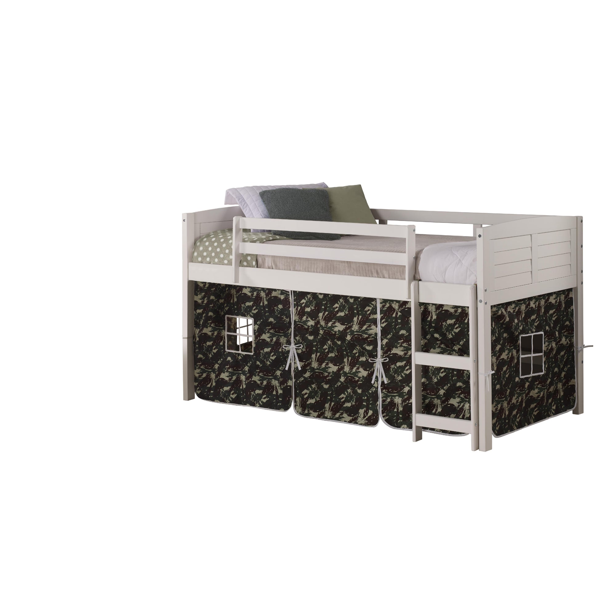  Donco Trading Company Louver 790-ATW_750C-TC Twin Low Loft Bed with Tent - White/Camo IMAGE 5