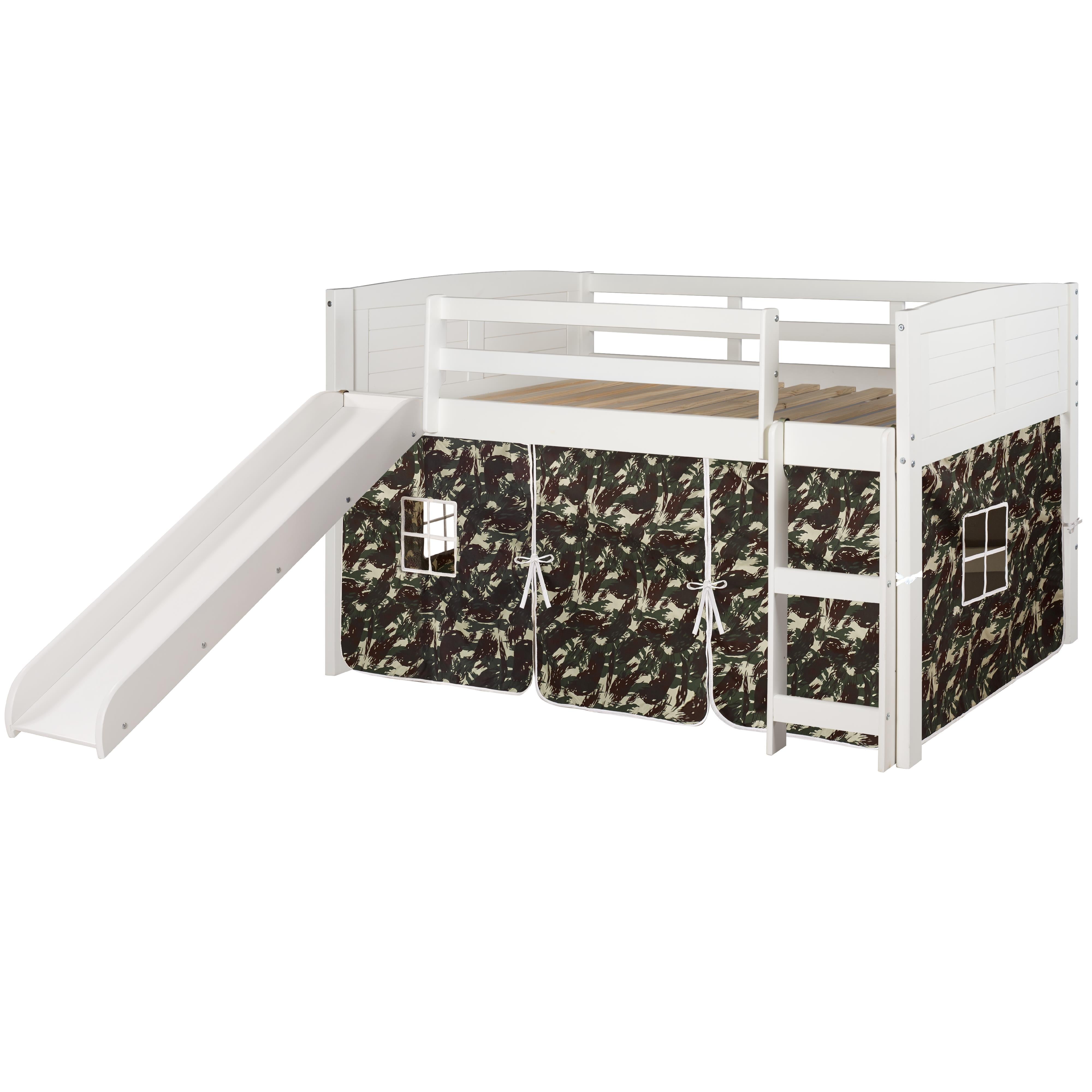  Donco Trading Company Louver 790-ATW_750C-TC_785-W Twin Low Loft Bed with Slide & Tent - White/Camo IMAGE 4