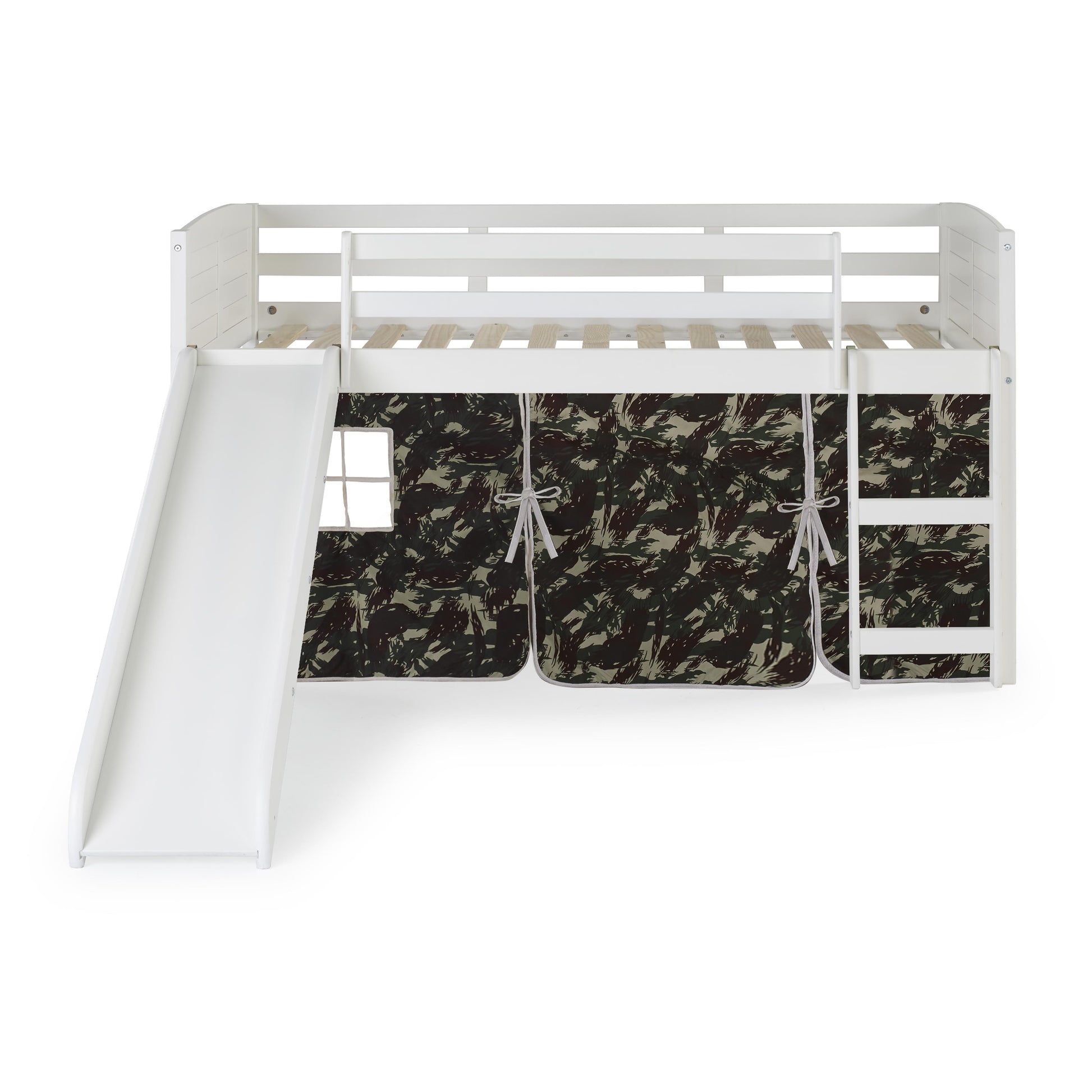  Donco Trading Company Louver 790-ATW_750C-TC_785-W Twin Low Loft Bed with Slide & Tent - White/Camo IMAGE 5