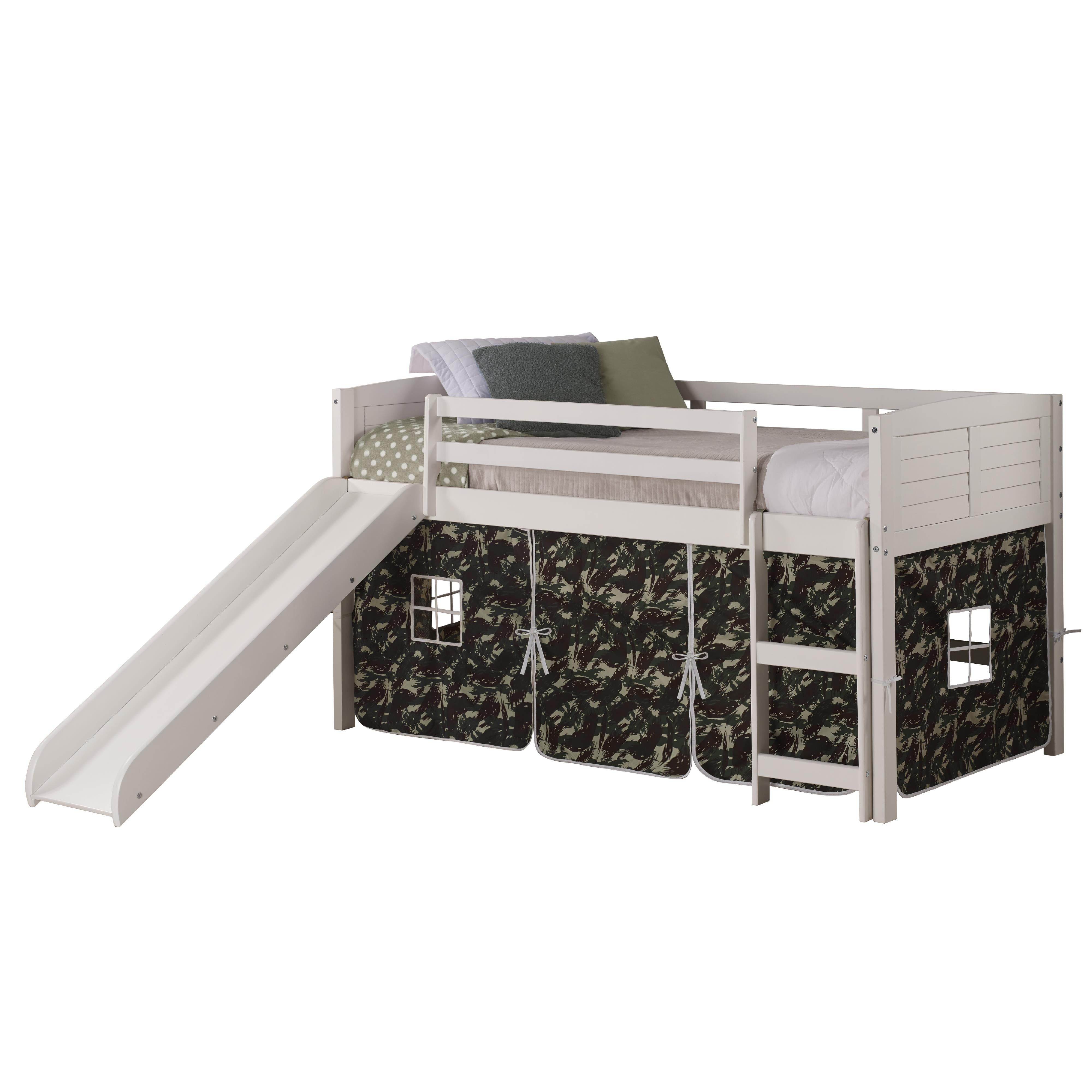  Donco Trading Company Louver 790-ATW_750C-TC_785-W Twin Low Loft Bed with Slide & Tent - White/Camo IMAGE 6