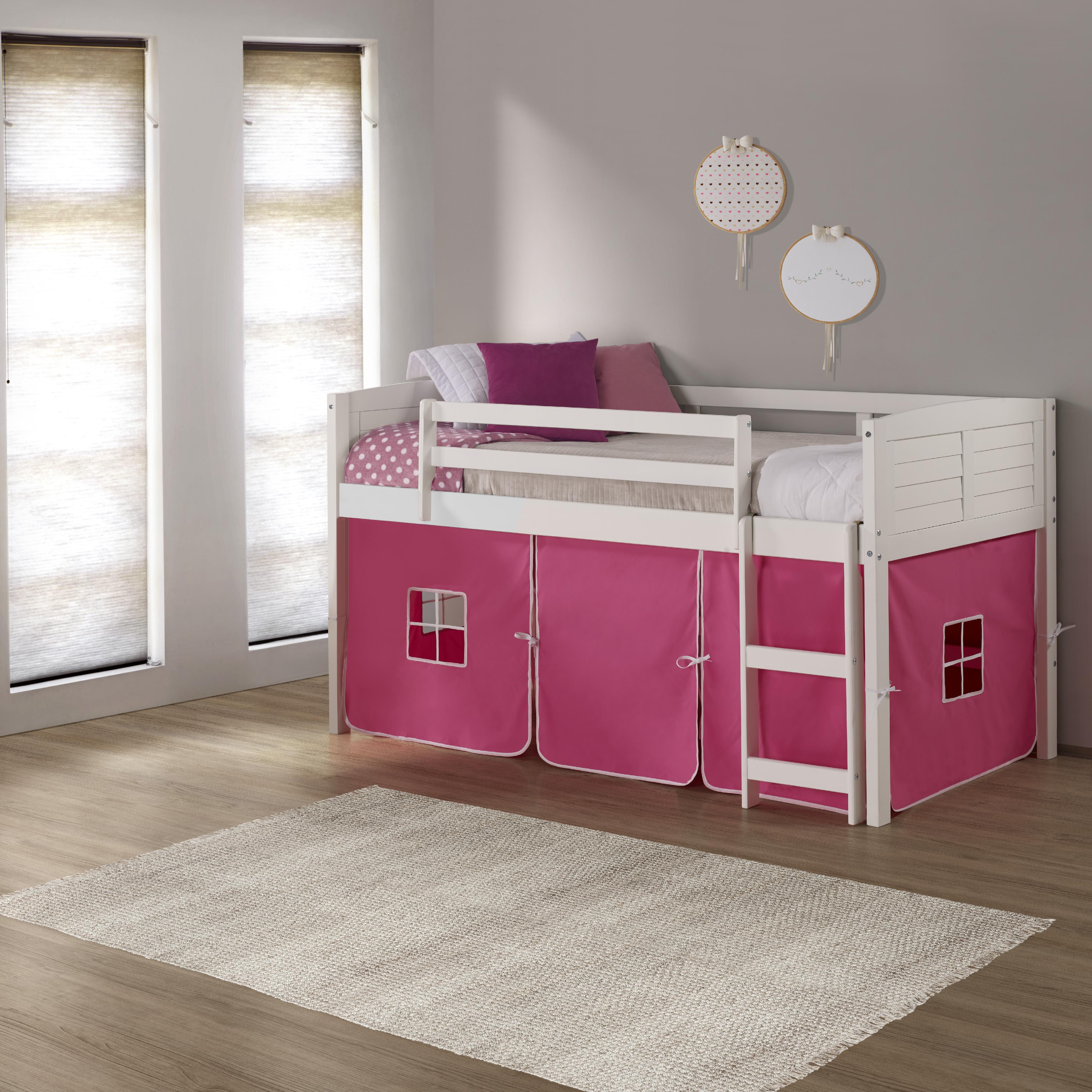  Donco Trading Company Louver 790-ATW_750C-TP Twin Low Loft Bed with Tent - White/Pink IMAGE 3