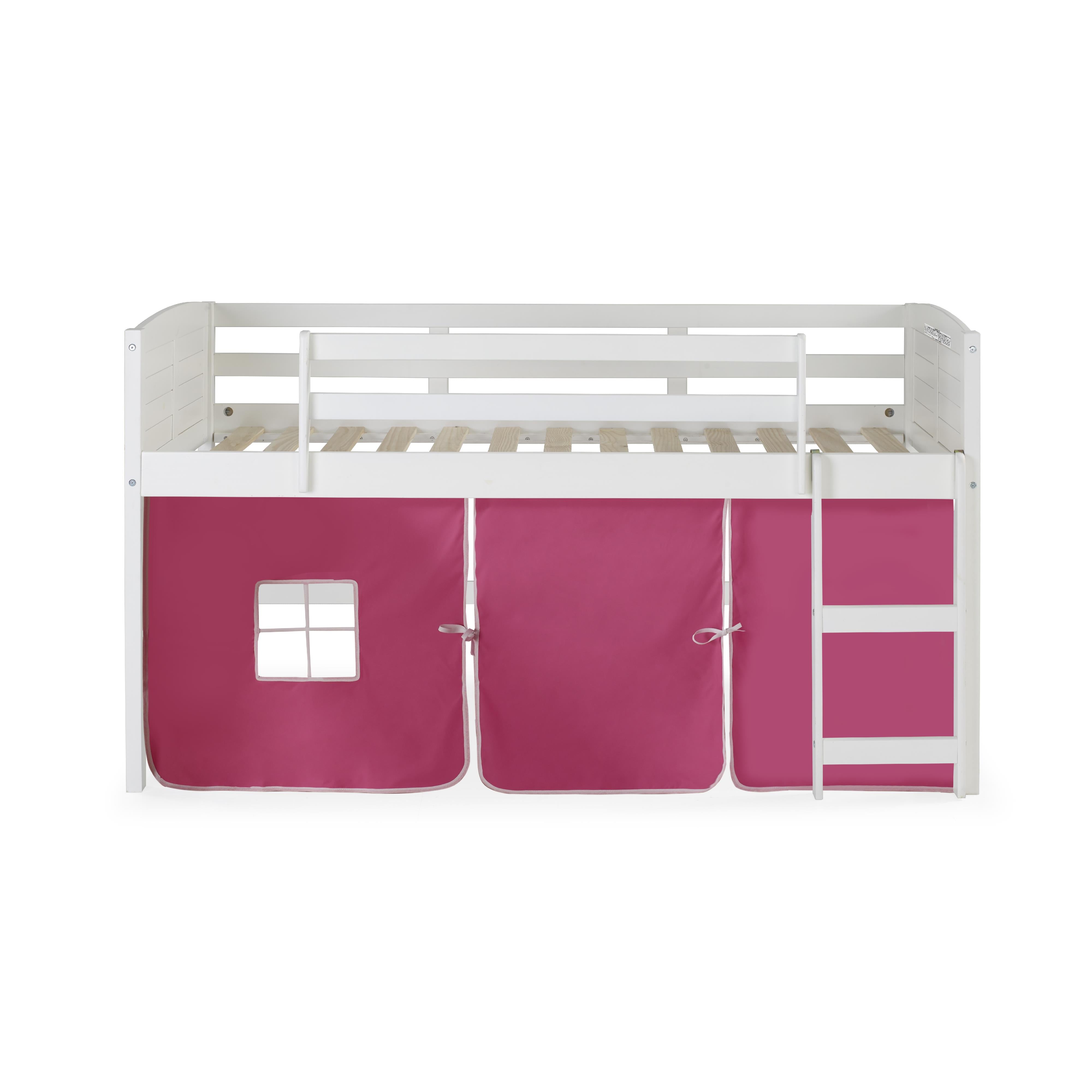  Donco Trading Company Louver 790-ATW_750C-TP Twin Low Loft Bed with Tent - White/Pink IMAGE 4