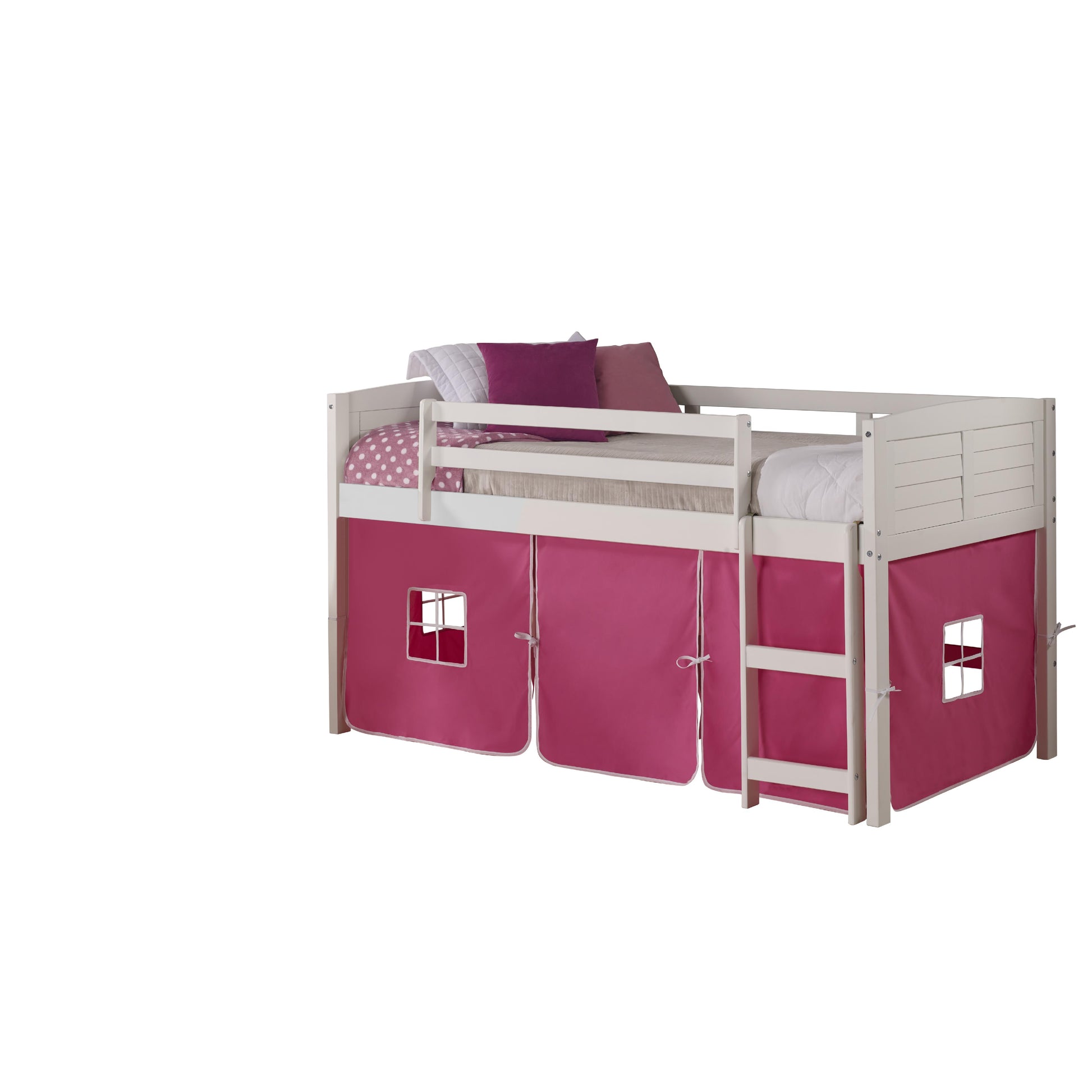  Donco Trading Company Louver 790-ATW_750C-TP Twin Low Loft Bed with Tent - White/Pink IMAGE 5