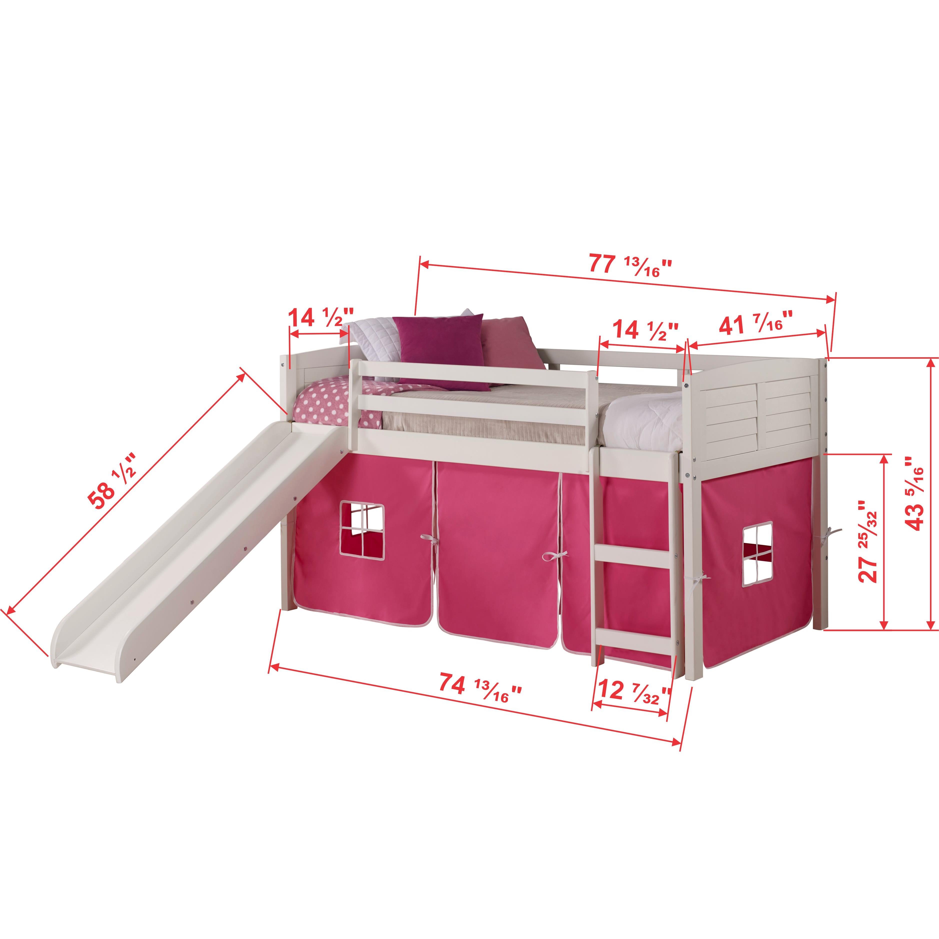  Donco Trading Company Louver 790-ATW_750C-TP_785-W Twin Low Loft Bed with Slide & Tent - White/Pink IMAGE 2