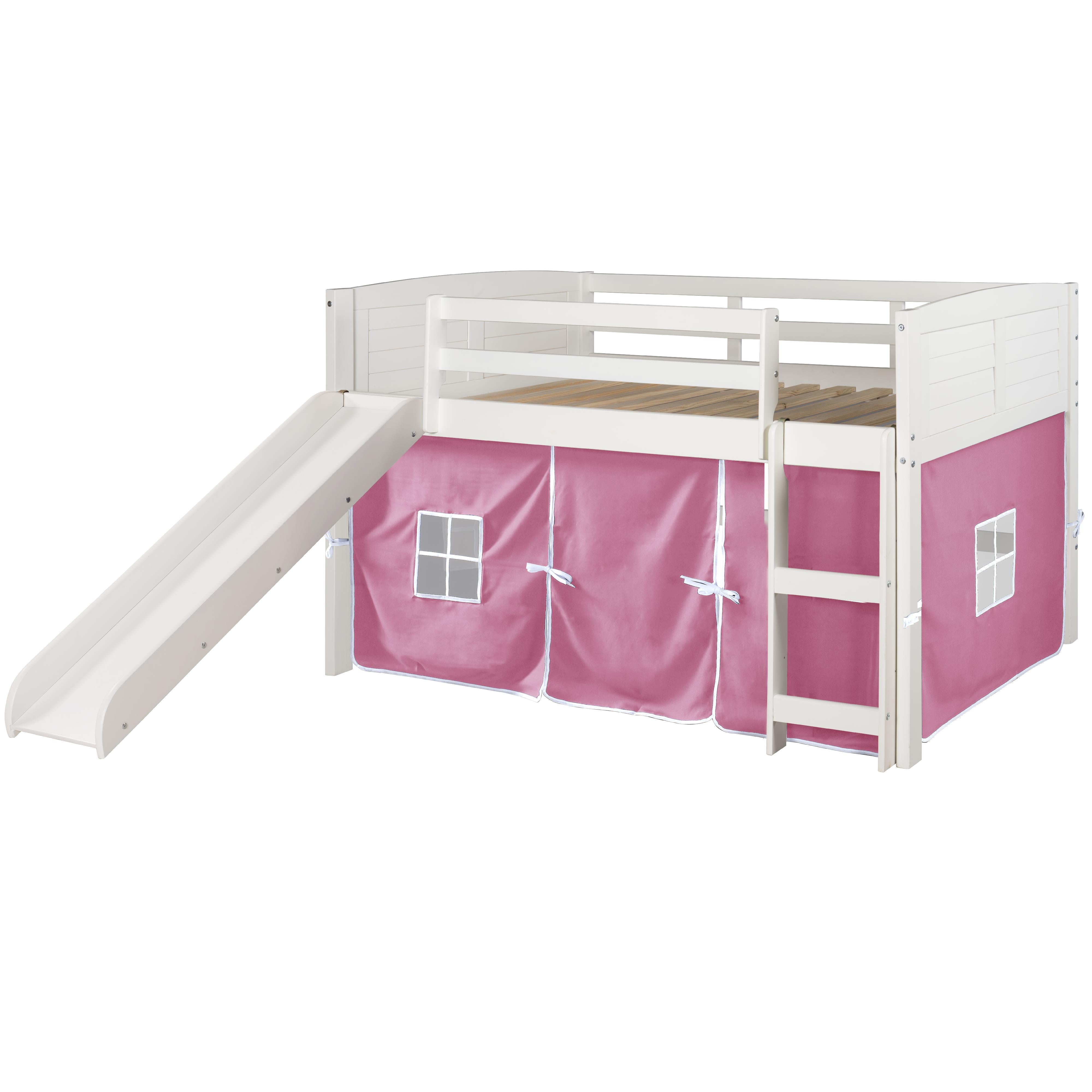  Donco Trading Company Louver 790-ATW_750C-TP_785-W Twin Low Loft Bed with Slide & Tent - White/Pink IMAGE 4