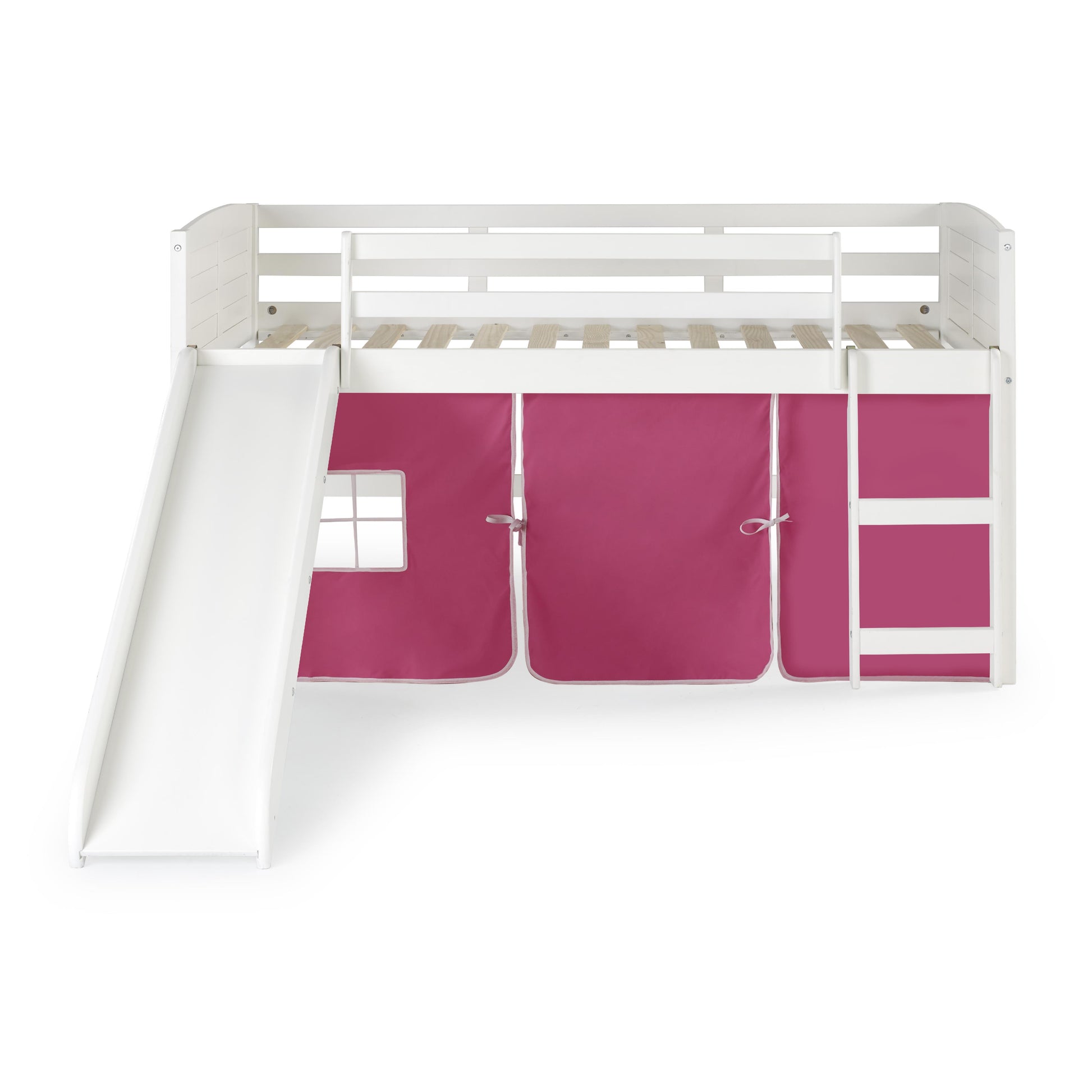  Donco Trading Company Louver 790-ATW_750C-TP_785-W Twin Low Loft Bed with Slide & Tent - White/Pink IMAGE 5