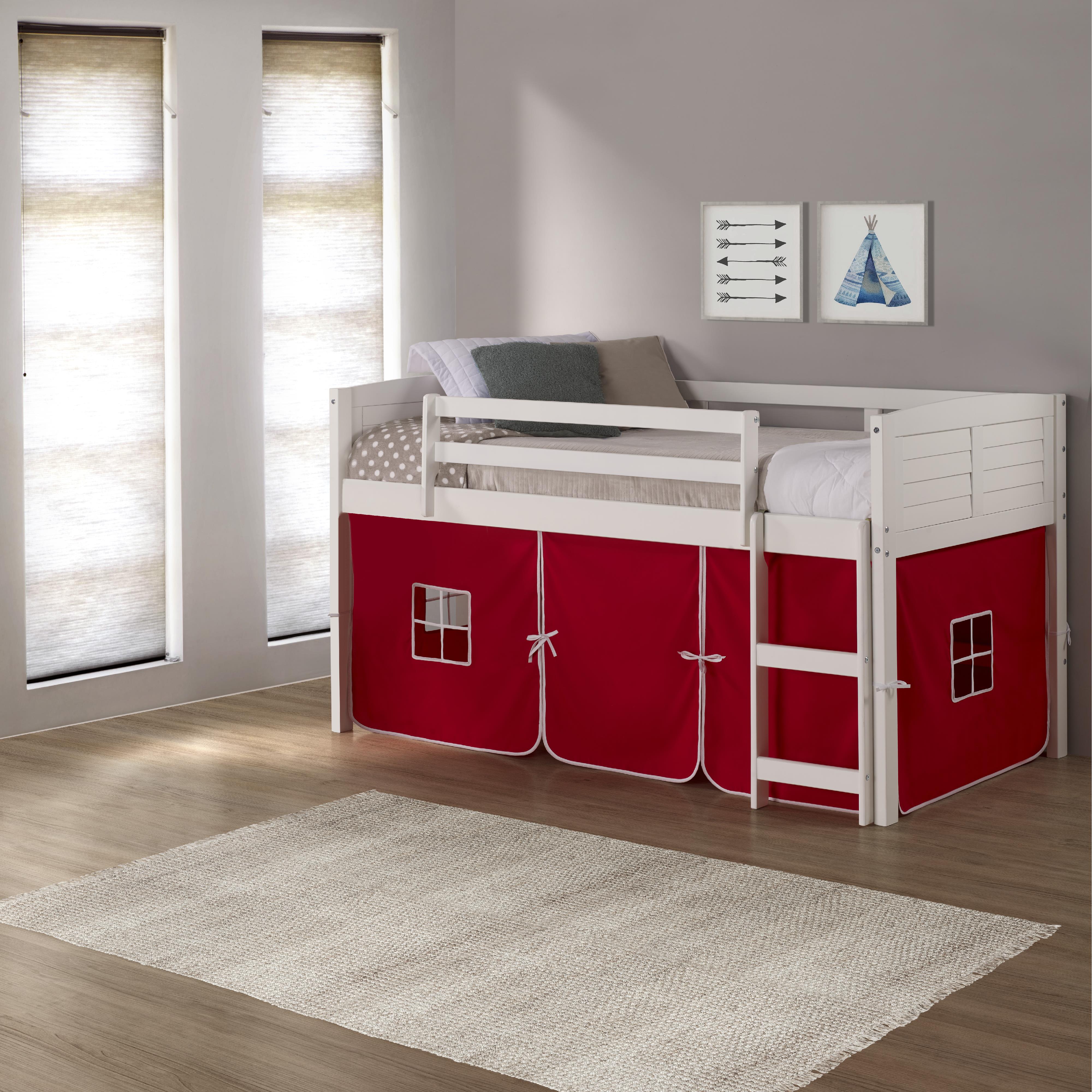 Donco Trading Company Louver 790-ATW_750C-TR Twin Low Loft Bed with Tent - White/Red IMAGE 3