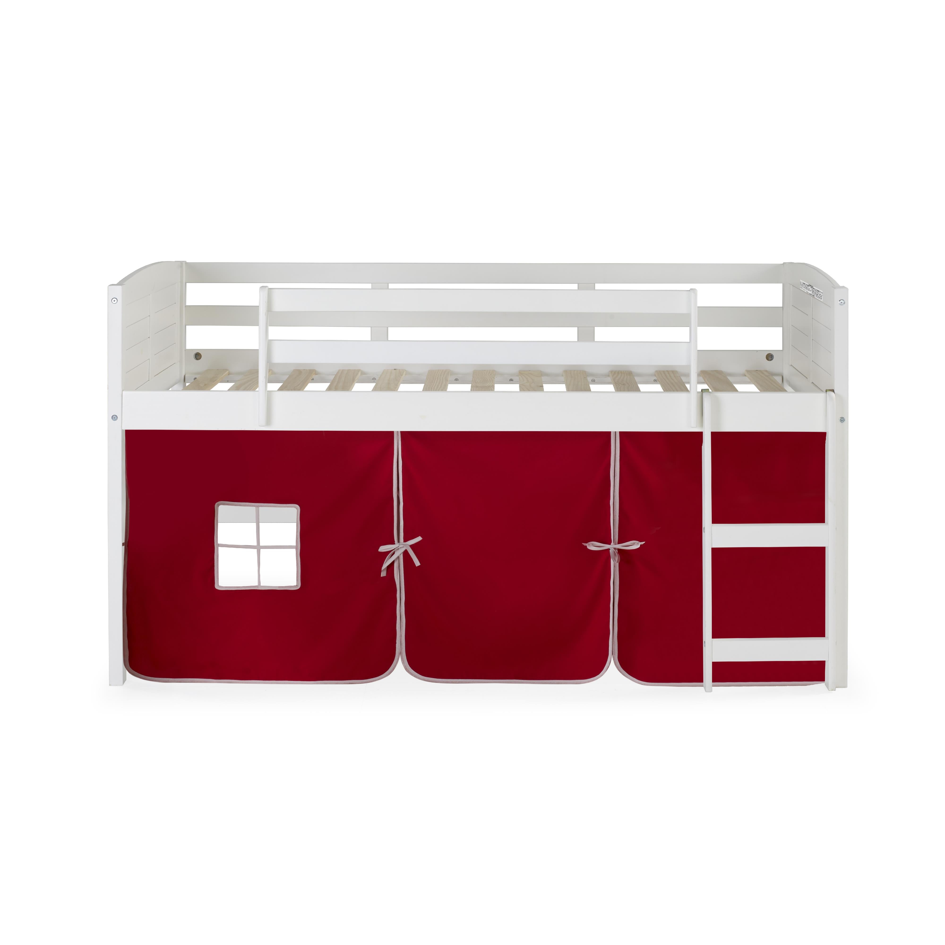  Donco Trading Company Louver 790-ATW_750C-TR Twin Low Loft Bed with Tent - White/Red IMAGE 4