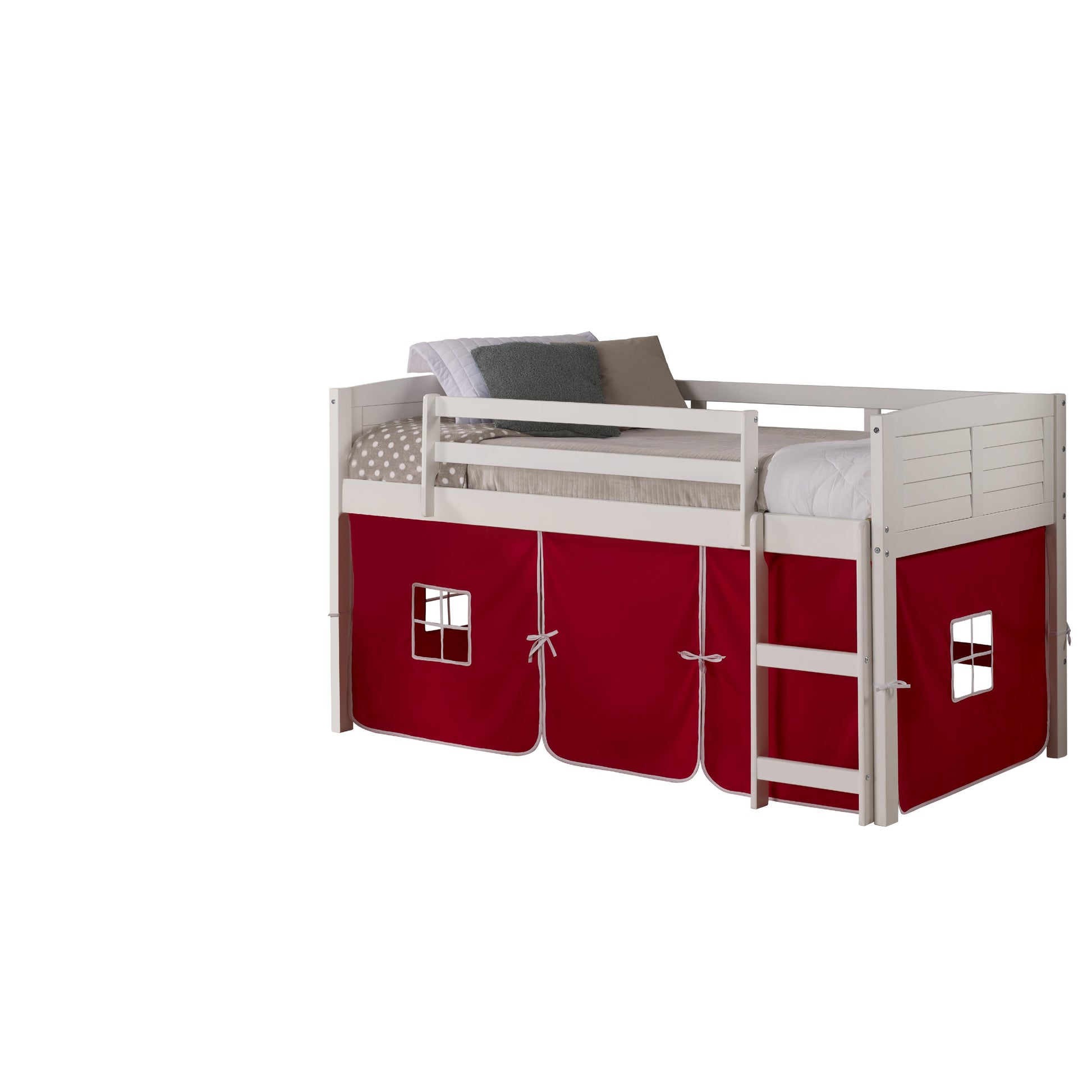  Donco Trading Company Louver 790-ATW_750C-TR Twin Low Loft Bed with Tent - White/Red IMAGE 5